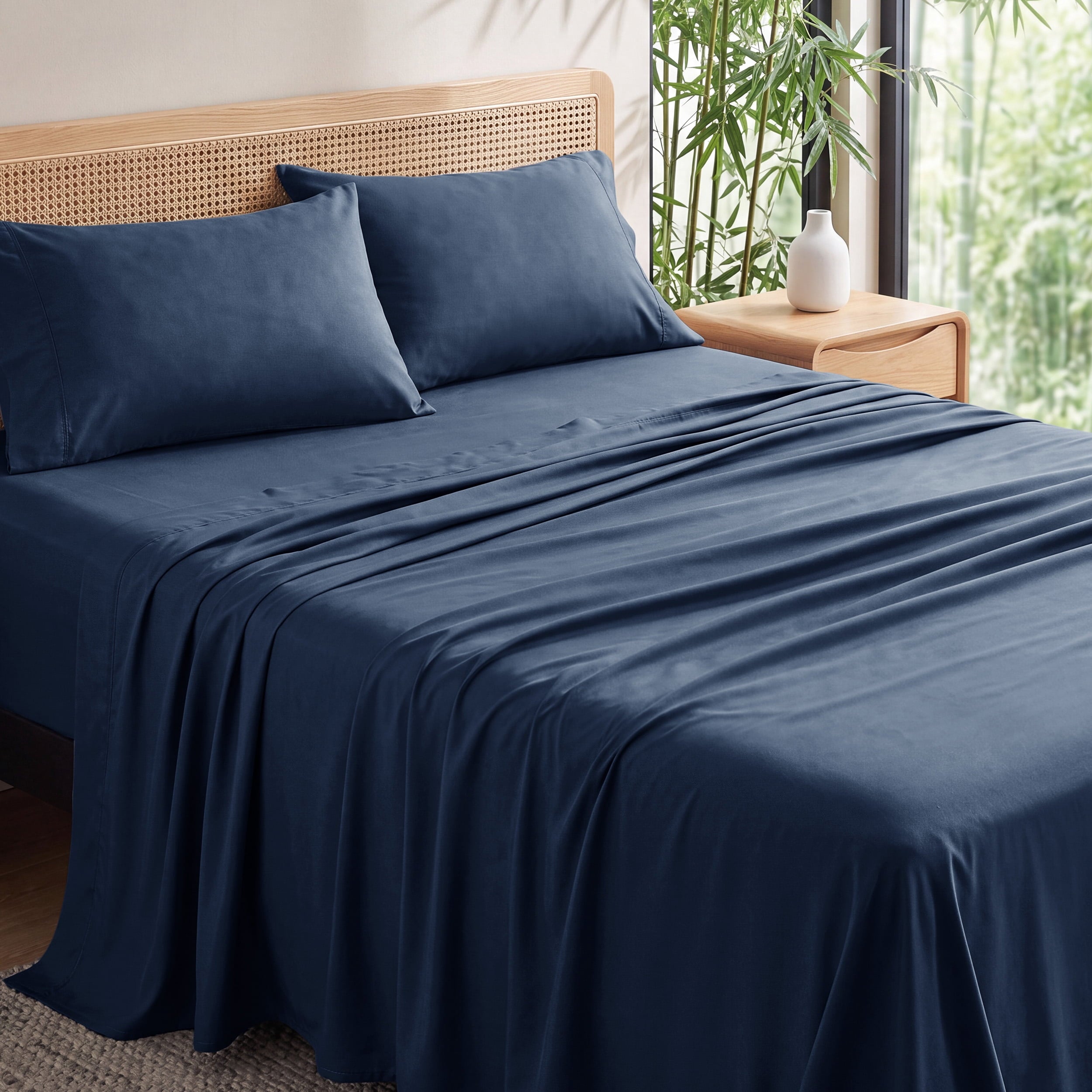 U by Bedsure 100% Rayon Derived from Bamboo King Sheet Set, 4 Piece Cooling 16" Deep Pocket Soft Bed Sheets, Navy New