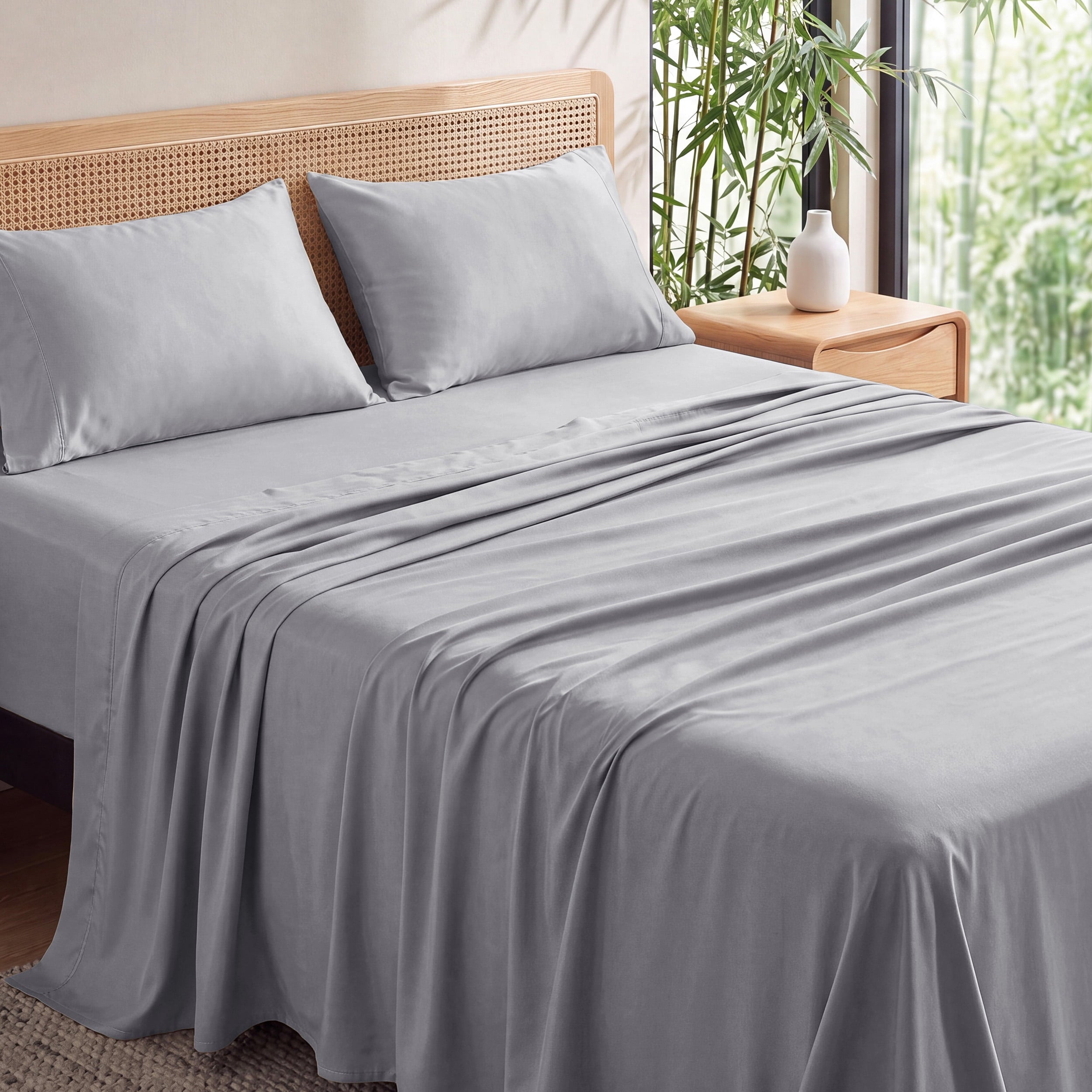 U by Bedsure 100% Rayon Derived from Bamboo King Sheet Set, 4 Piece Cooling 16" Deep Pocket Soft Bed Sheets, Silver Gray New