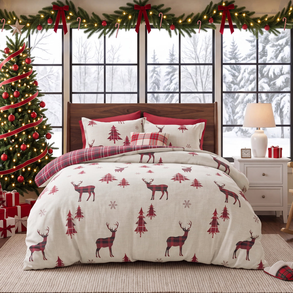 U by Bedsure Christmas Duvet Cover Twin, Soft & Breathable Microfiber, Includes 1 Duvet Cover and 1 Pillow Sham for Xmas Gift (Twin, Reindeer) New