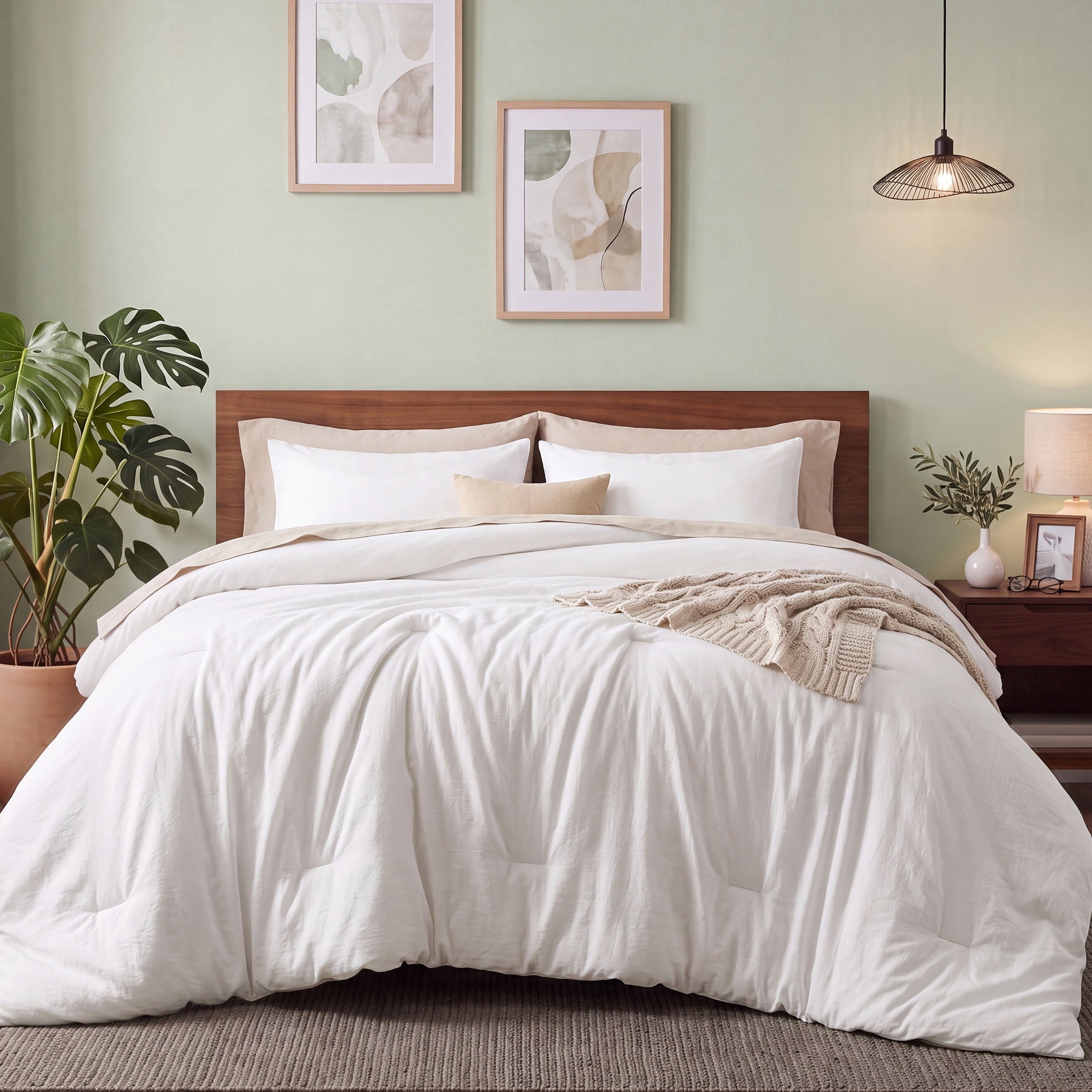 U by Bedsure 3 Pieces Queen Comforter Set, White Bed Comforter Set for All Seasons, 1 Lightweight Prewashed Comforter and 2 Pillowcases new