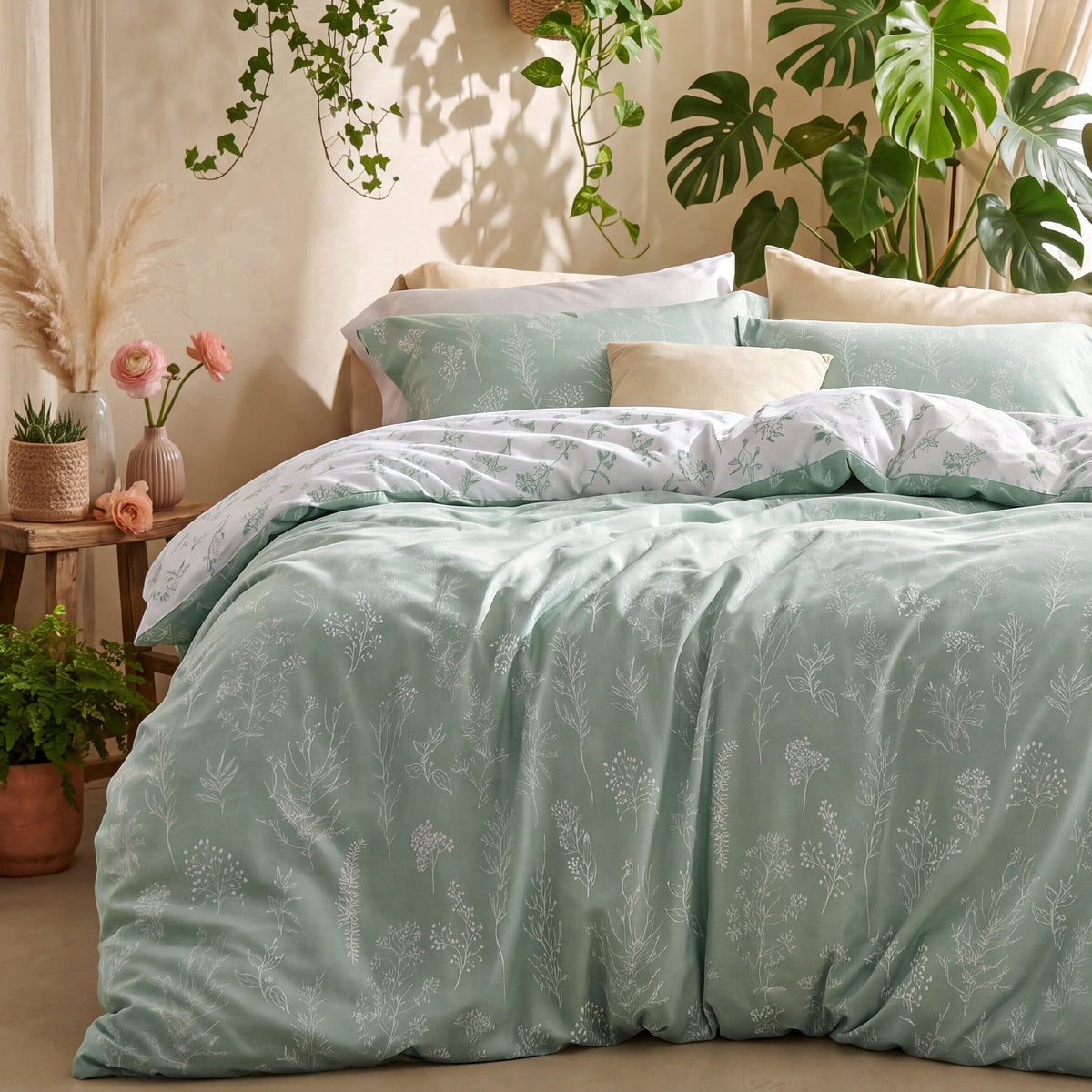 U by Bedsure 3 Pieces Sage Green Floral Comforter Sets, 1 Soft Reversible Botanical Flowers Comforter and 2 Pillow Shams, Full Size Bedding Set New