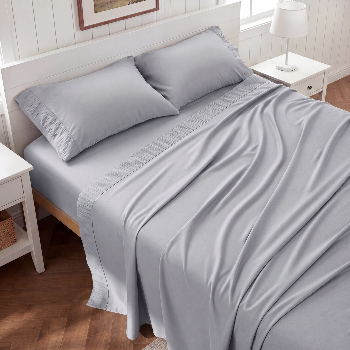 U by Bedsure King Sheets Set, 4 Pieces Deep Pockets Cooling Soft Polyester Microfiber Bed Sheets Set, Light Gray New