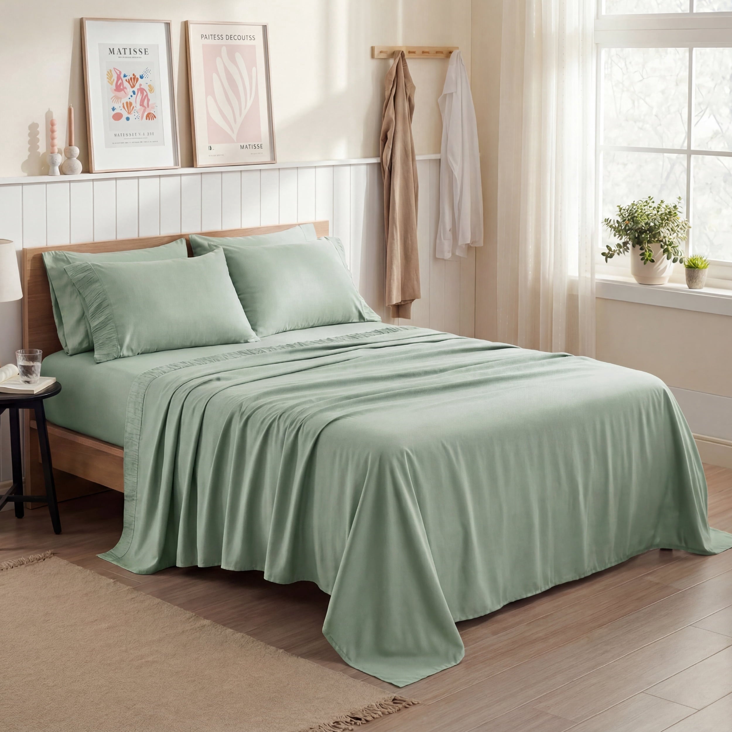 4-Pieces Soft King Sea Foam Sheets, Easy Care Polyester Microfiber Bedding