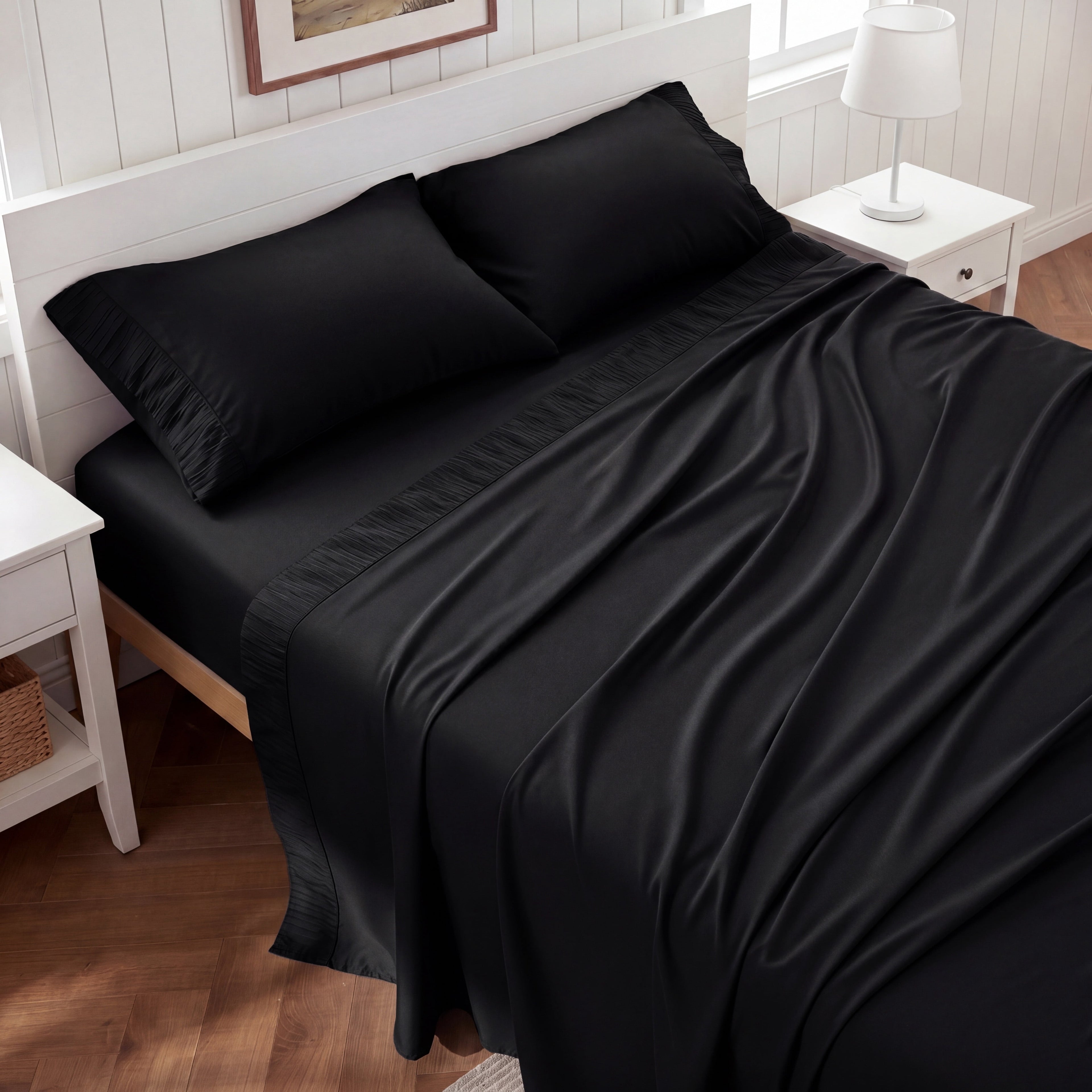 U by Bedsure Queen Sheets Set, 4 Pieces Deep Pockets Cooling Soft Polyester Microfiber Bed Sheets Set, Black New