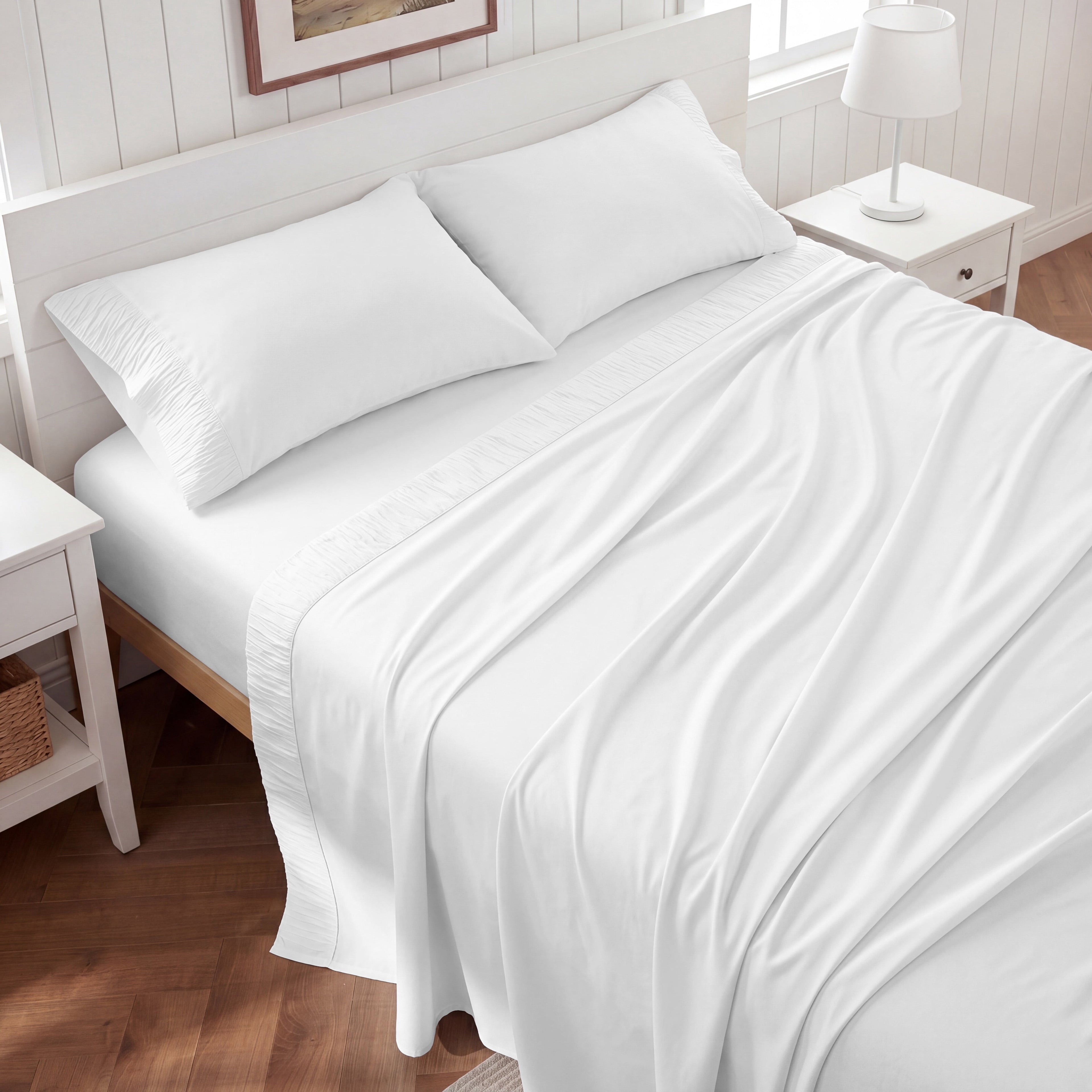 U by Bedsure Queen Sheets Set, 4 Pieces Deep Pockets Cooling Soft Polyester Microfiber Bed Sheets Set, Bright White New