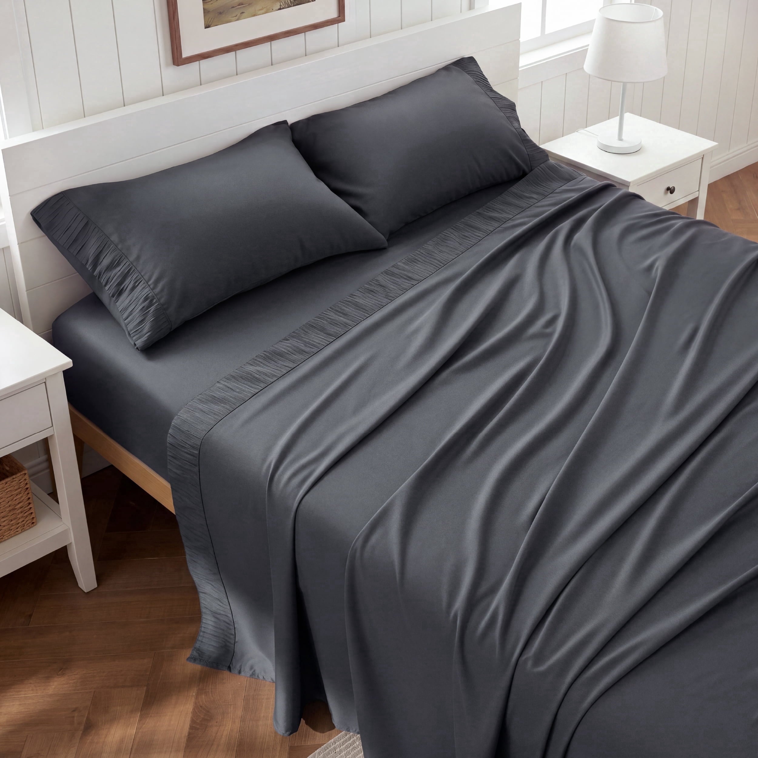 U by Bedsure Queen Sheets Set, 4 Pieces Deep Pockets Cooling Soft Polyester Microfiber Bed Sheets Set, Dark Gray New