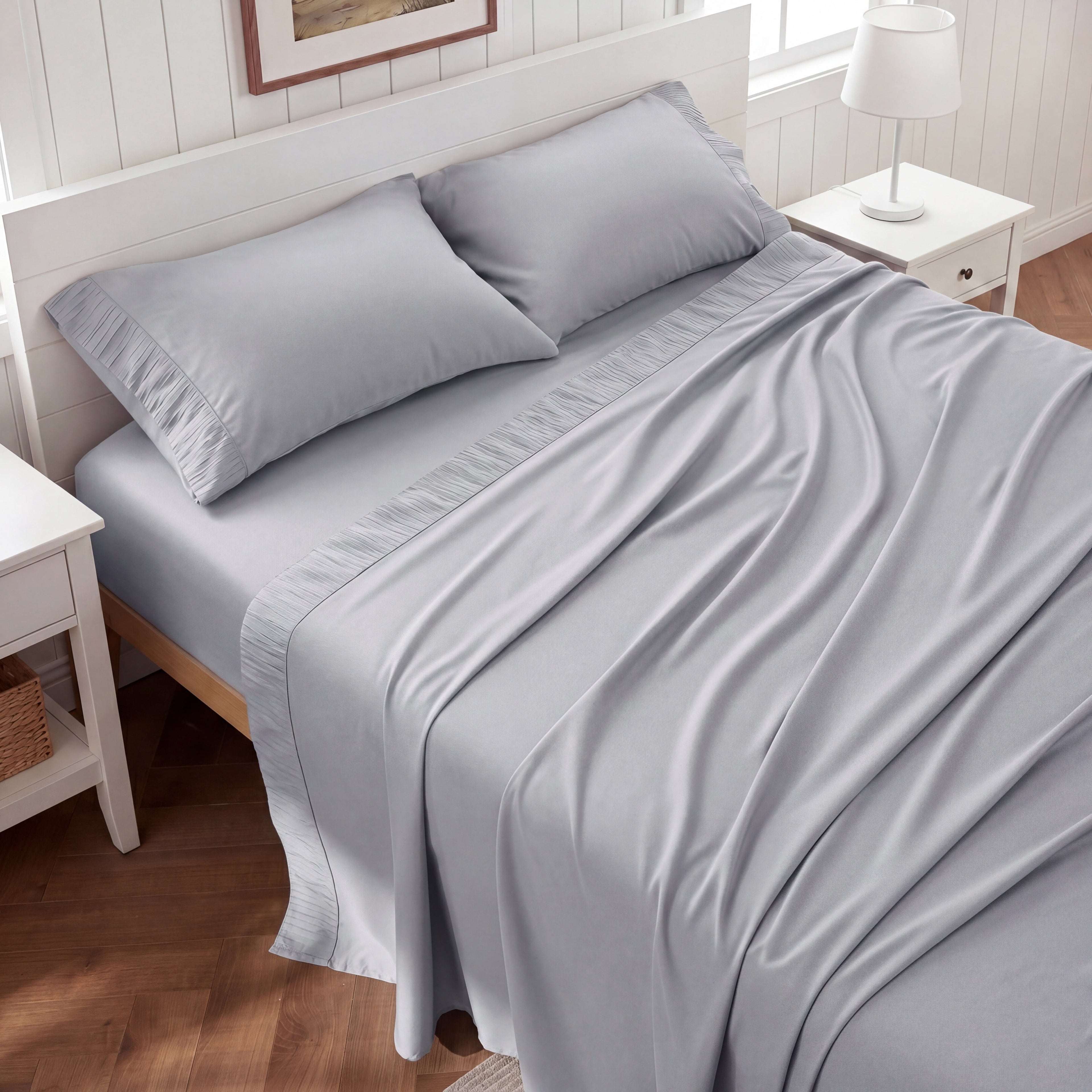 U by Bedsure Queen Sheets Set, 4 Pieces Deep Pockets Cooling Soft Polyester Microfiber Bed Sheets Set, Light Gray New
