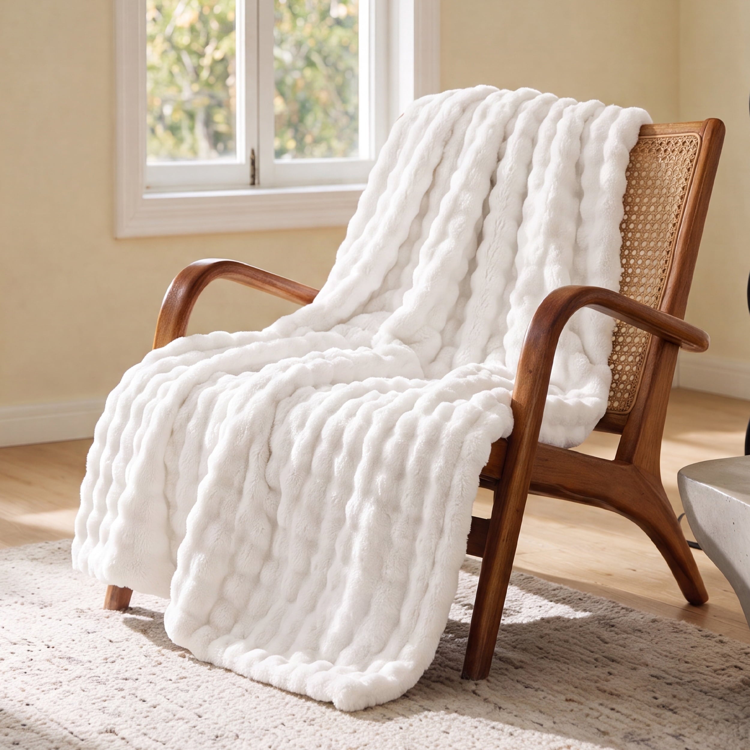 U by Bedsure Bubble Fleece Sherpa Throw blanket, Double Layer Jacquard Soft Plush Throw for Bed Couch, Warm Soft Cozy, Machine Washable 50x60,White New