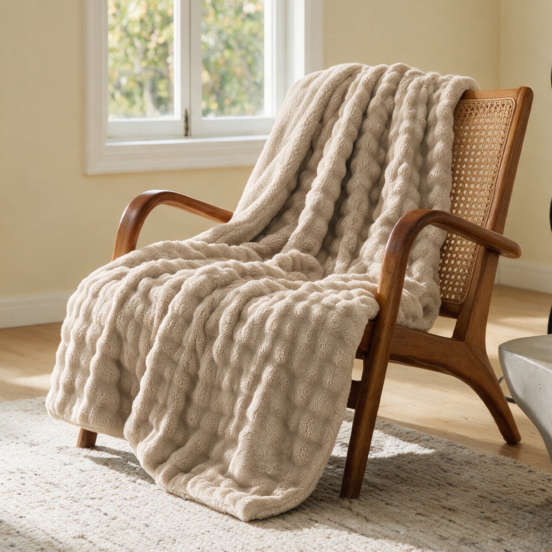 U by Bedsure Bubble Fleece Sherpa Throw blanket, Double Layer Jacquard Soft Plush Throw for Bed Couch, Warm Soft Cozy, Machine Washable 50x60,Doeskin New