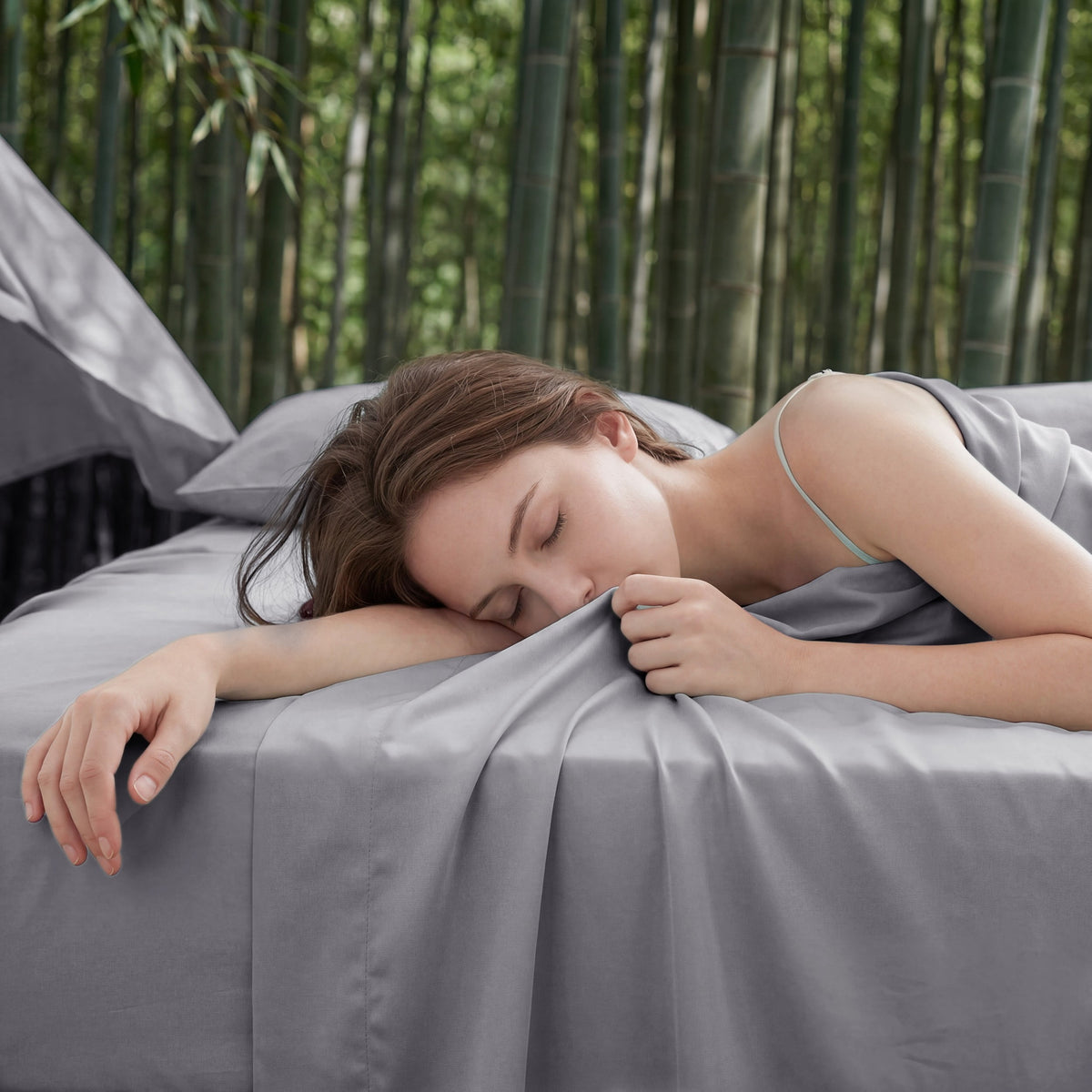 U by Bedsure Cooling Bamboo King Sheets Set, 4 Pieces Deep Pockets Luxury Bed Sheets, Gray New