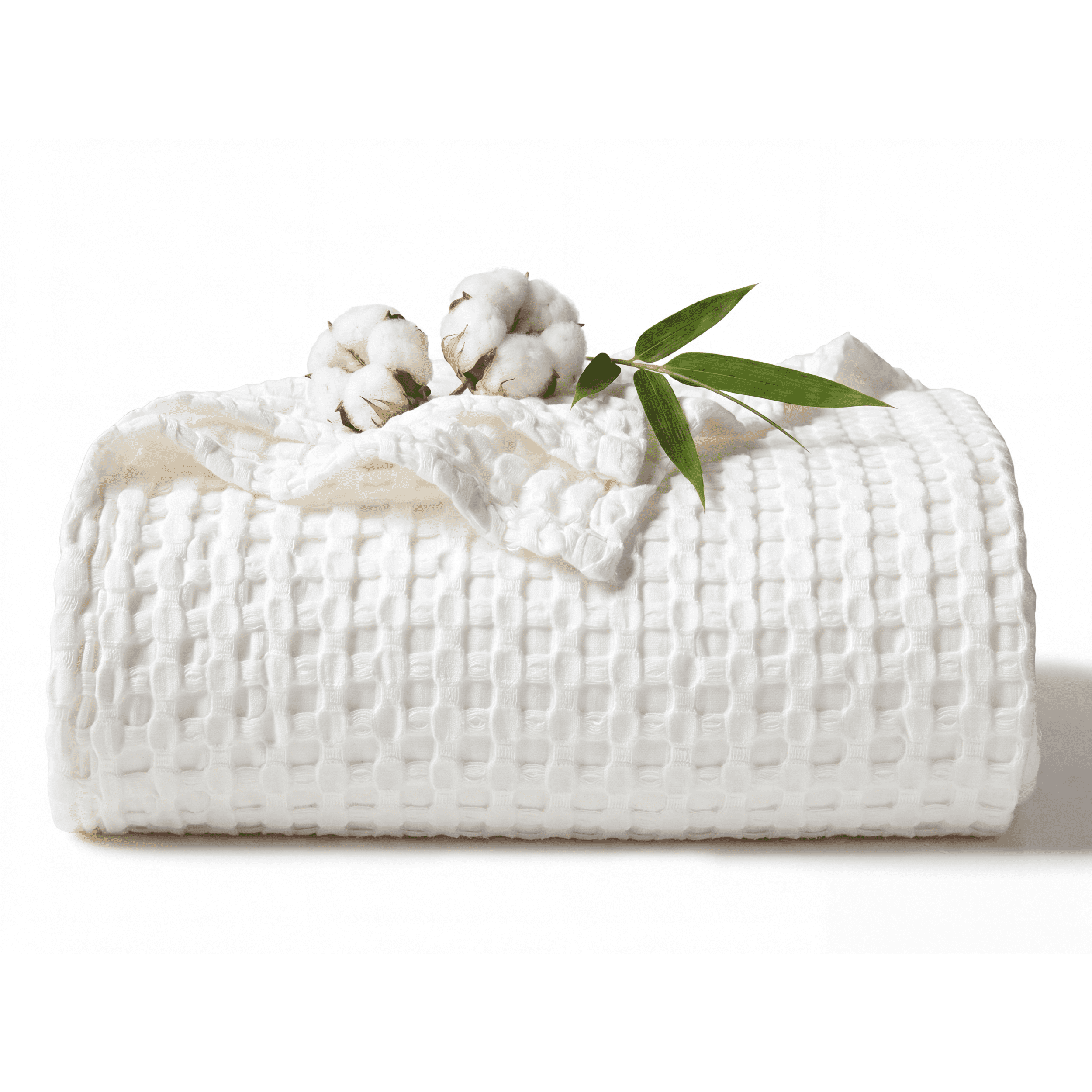 U by Bedsure Cooling Cotton Waffle King Size Blanket - Lightweight Breathable Summer Blanket of Rayon Derived from Bamboo for Hot Sleepers, White, 104x90 Inches New