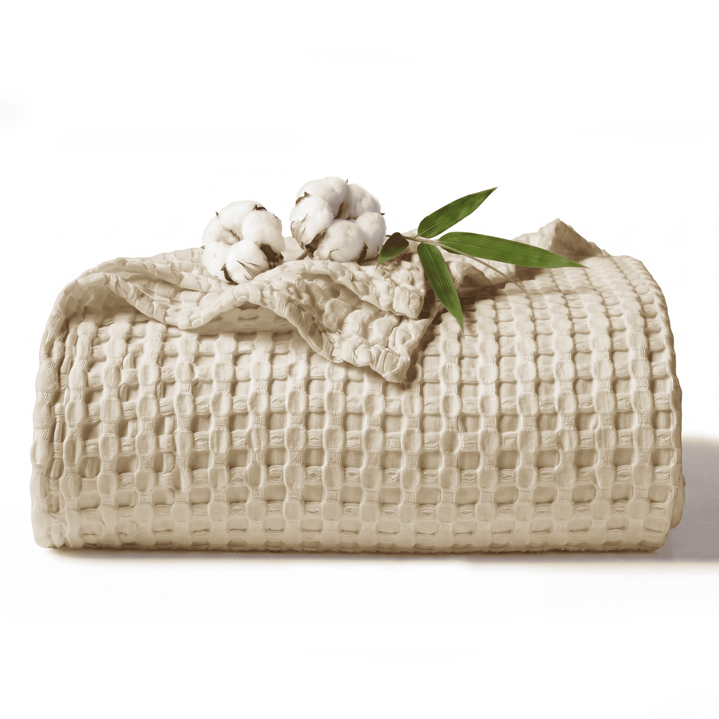 U by Bedsure Cooling Cotton Waffle Breathable Rayon Derived from Bamboo King Blanket,Warm Taupe,104x90 inches New