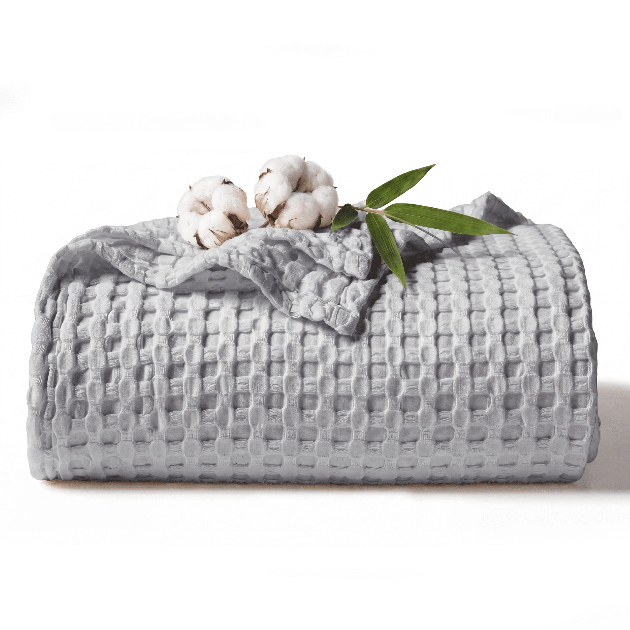 U by Bedsure Cooling Cotton Waffle King Size Blanket - Lightweight Breathable Summer Blanket of Rayon Derived from Bamboo for Hot Sleepers, Grey, 104x90 inches New
