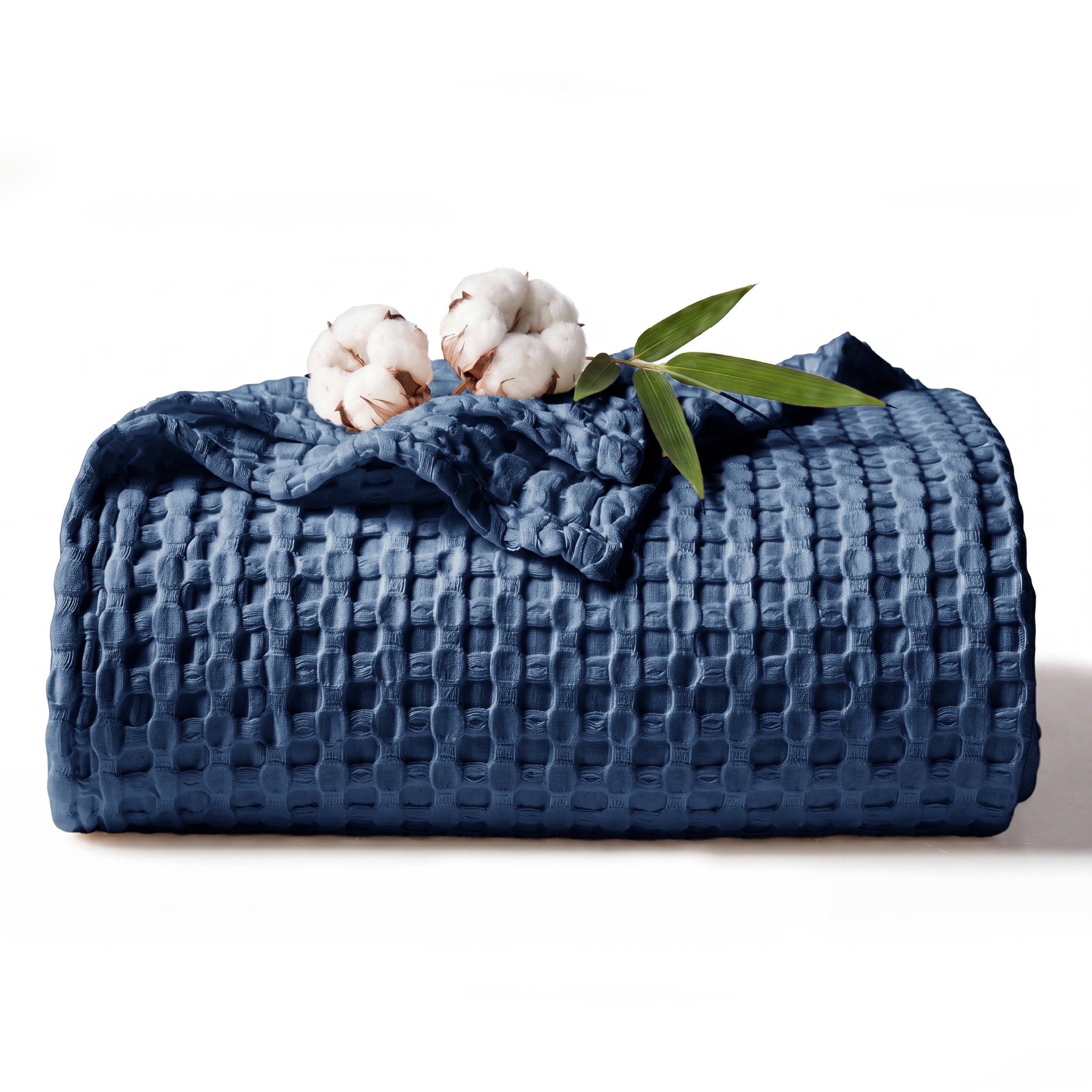 U by Bedsure Cooling Cotton Waffle King Size Blanket - Lightweight Breathable Blanket of Rayon Derived from Bamboo for Hot Sleepers, Luxury Throws for Bed, Couch and Sofa, Navy, 104x90 inches New