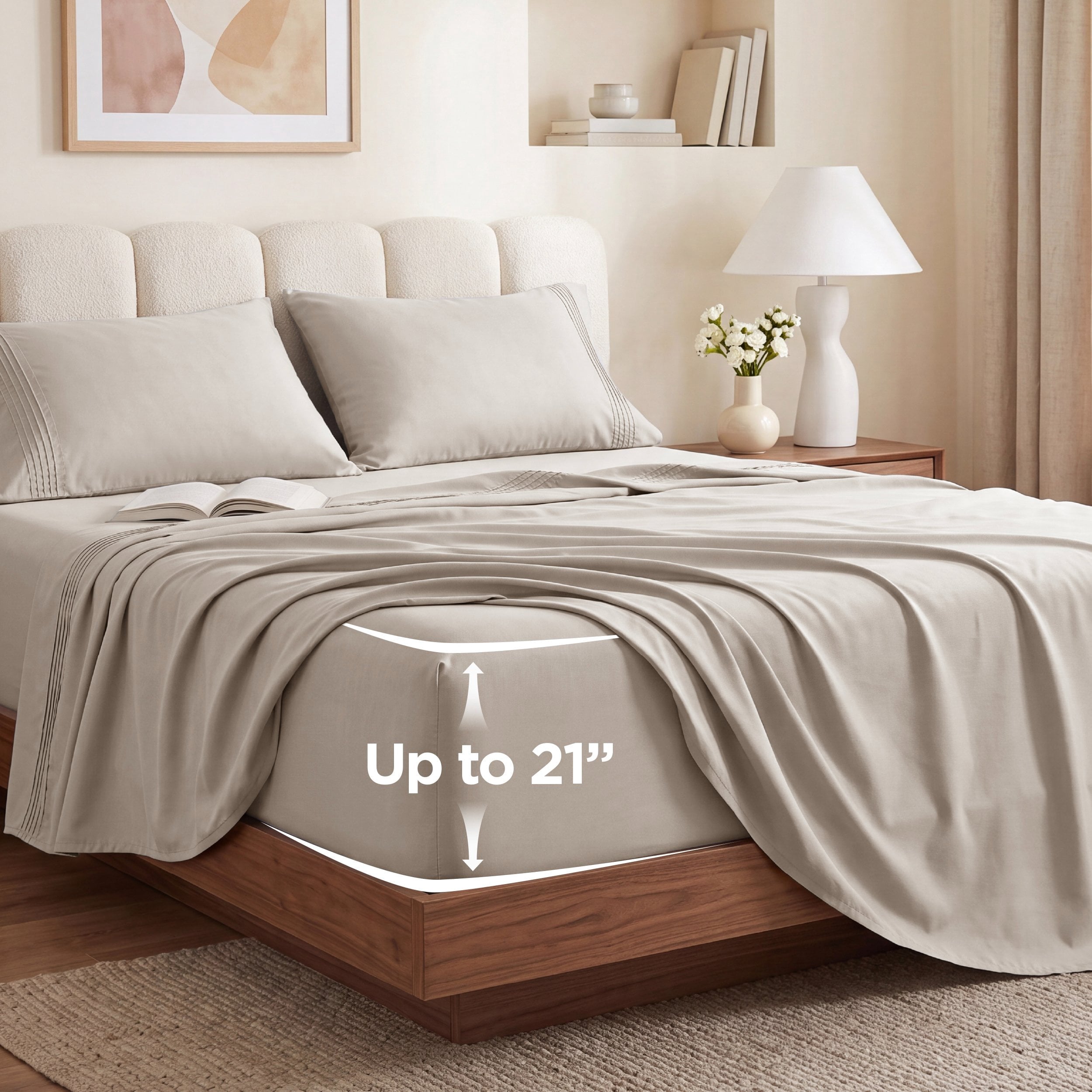 U by Bedsure Extra Deep Pocket Queen Sheets Set, Fits 18"-21" Mattresses, 4 Piece Soft Moisture Wicking Microfiber Bed Sheets, Beige New
