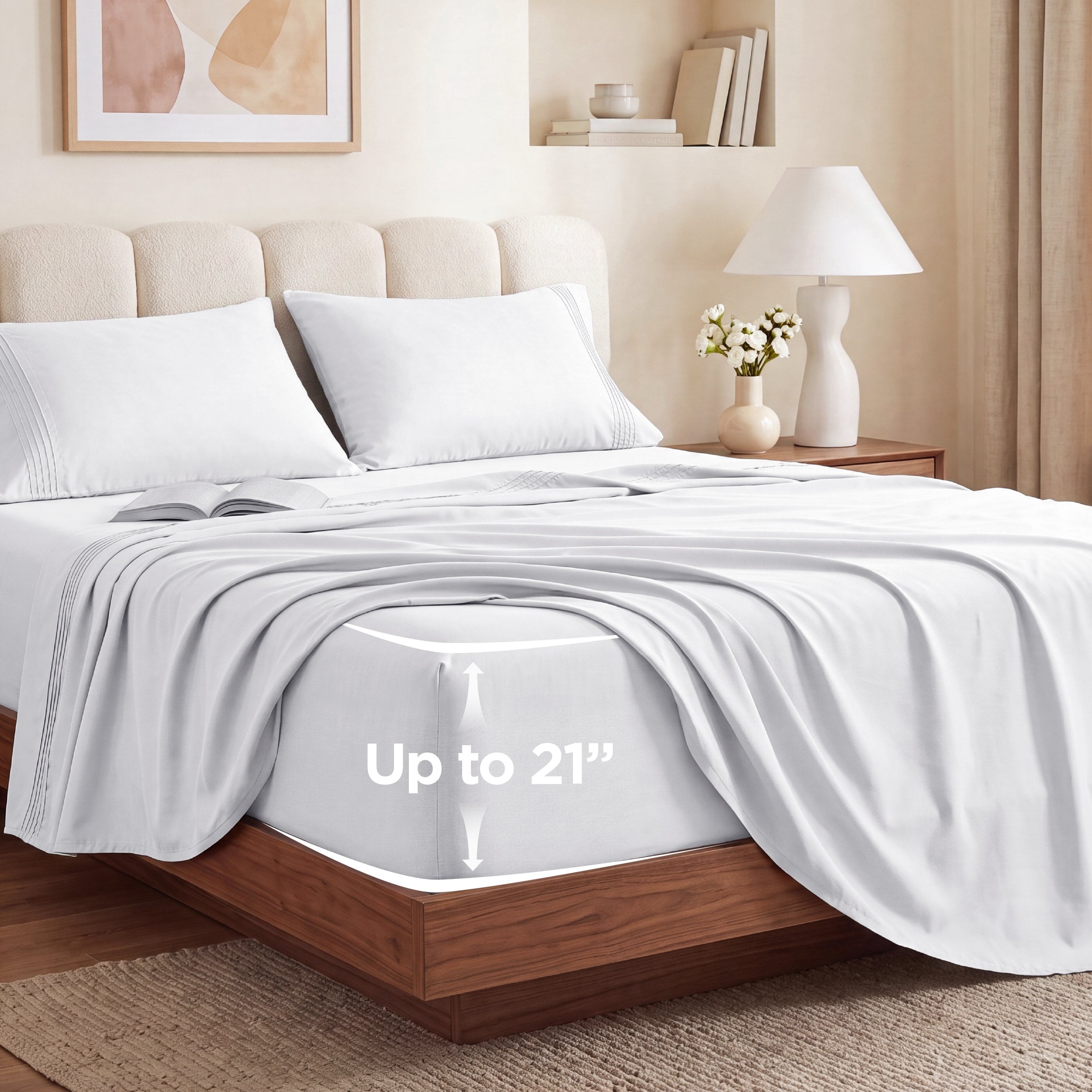 U by Bedsure Extra Deep Pocket Queen Sheets Set, Fits 18"-21" Mattresses, 4 Piece Soft Moisture Wicking Microfiber Bed Sheets, White New