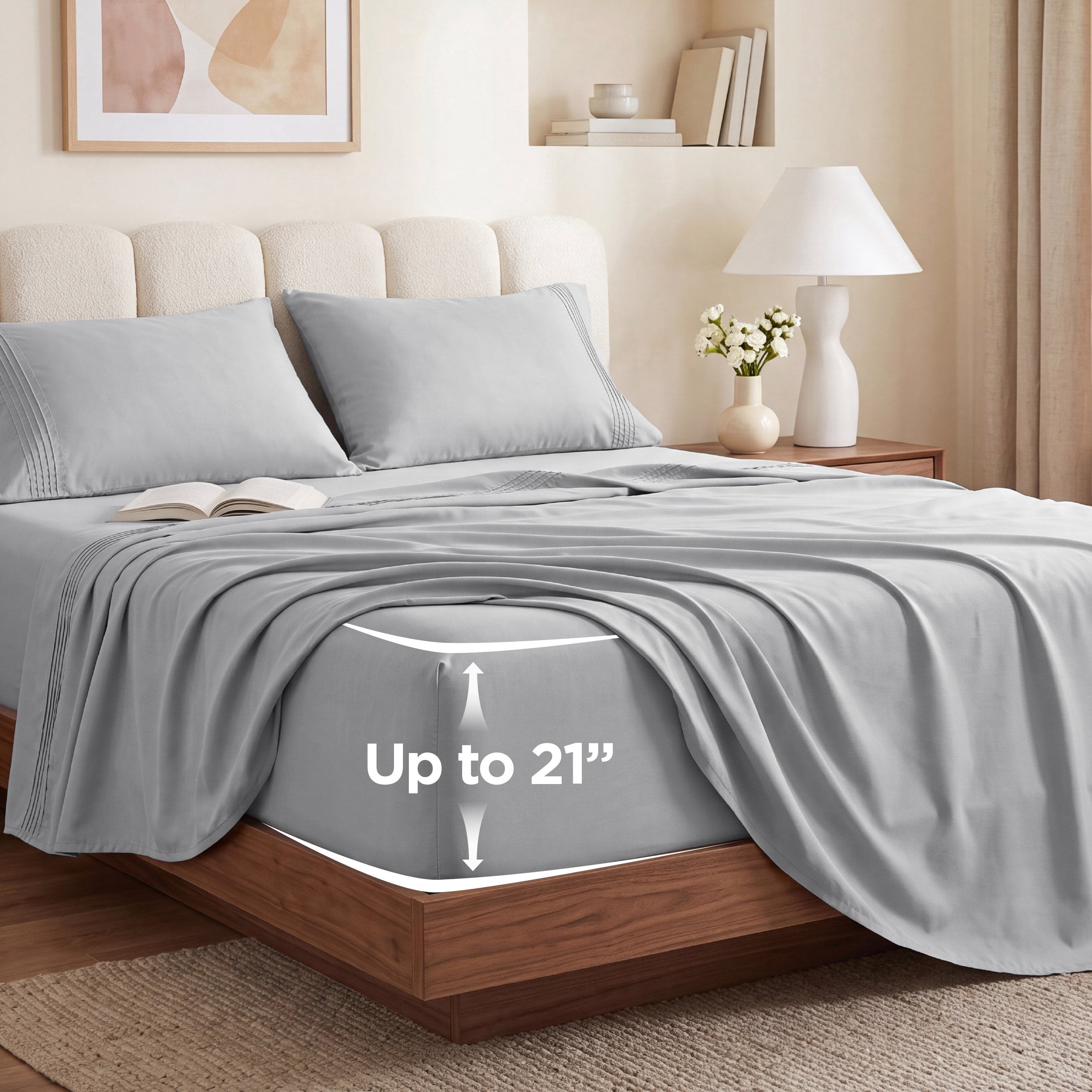 U by Bedsure Extra Deep Pocket Queen Sheets Set, Fits 18"-21" Mattresses, 4 Piece Soft Moisture Wicking Microfiber Bed Sheets, Gray New