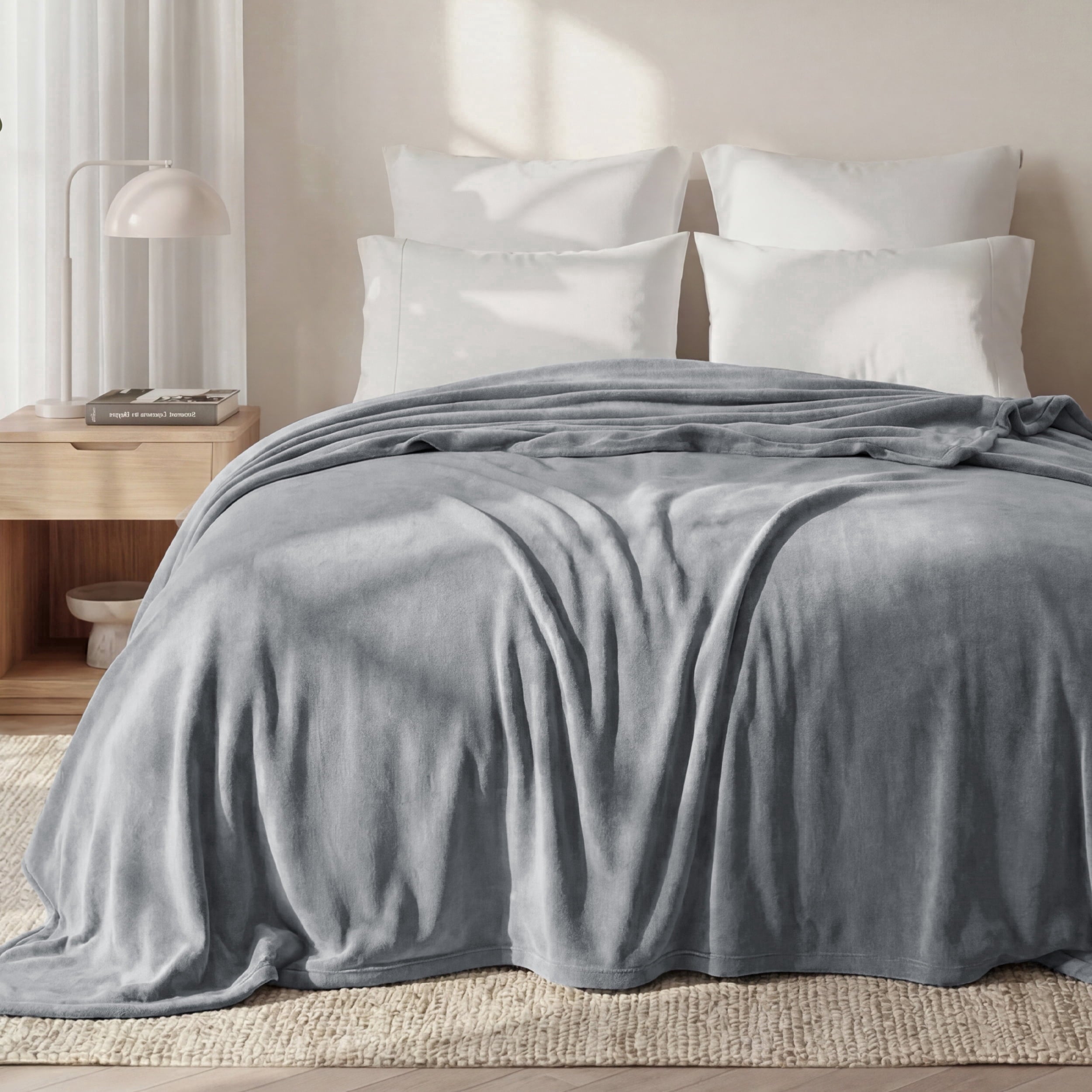 U by Bedsure Fleece Bed Blankets Queen Size Grey, Soft Lightweight Plush Fuzzy Cozy Blanket,90x90 inches New