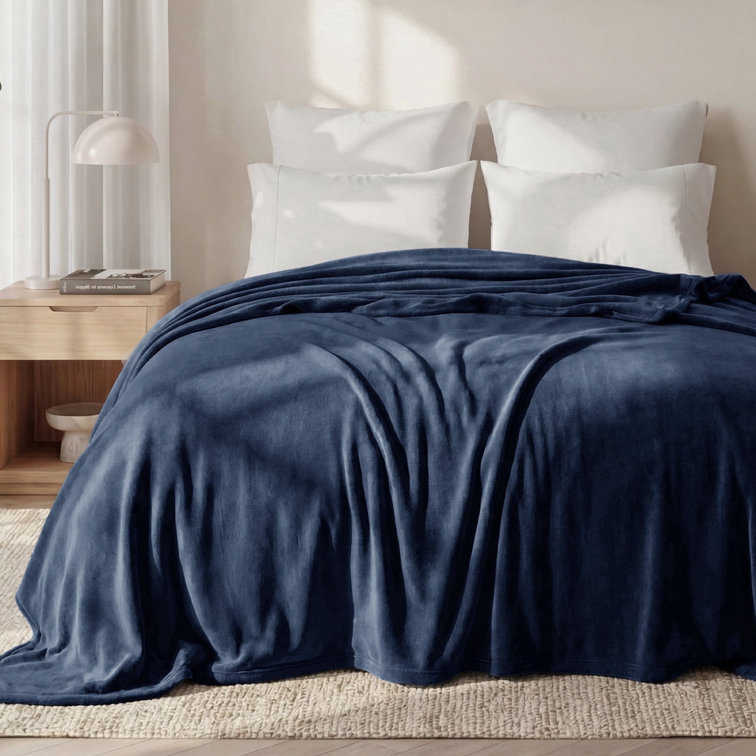 U by Bedsure Fleece Bed Blankets Queen Size Navy, Soft Lightweight Cozy Luxury Blanket, 90x90 inches New