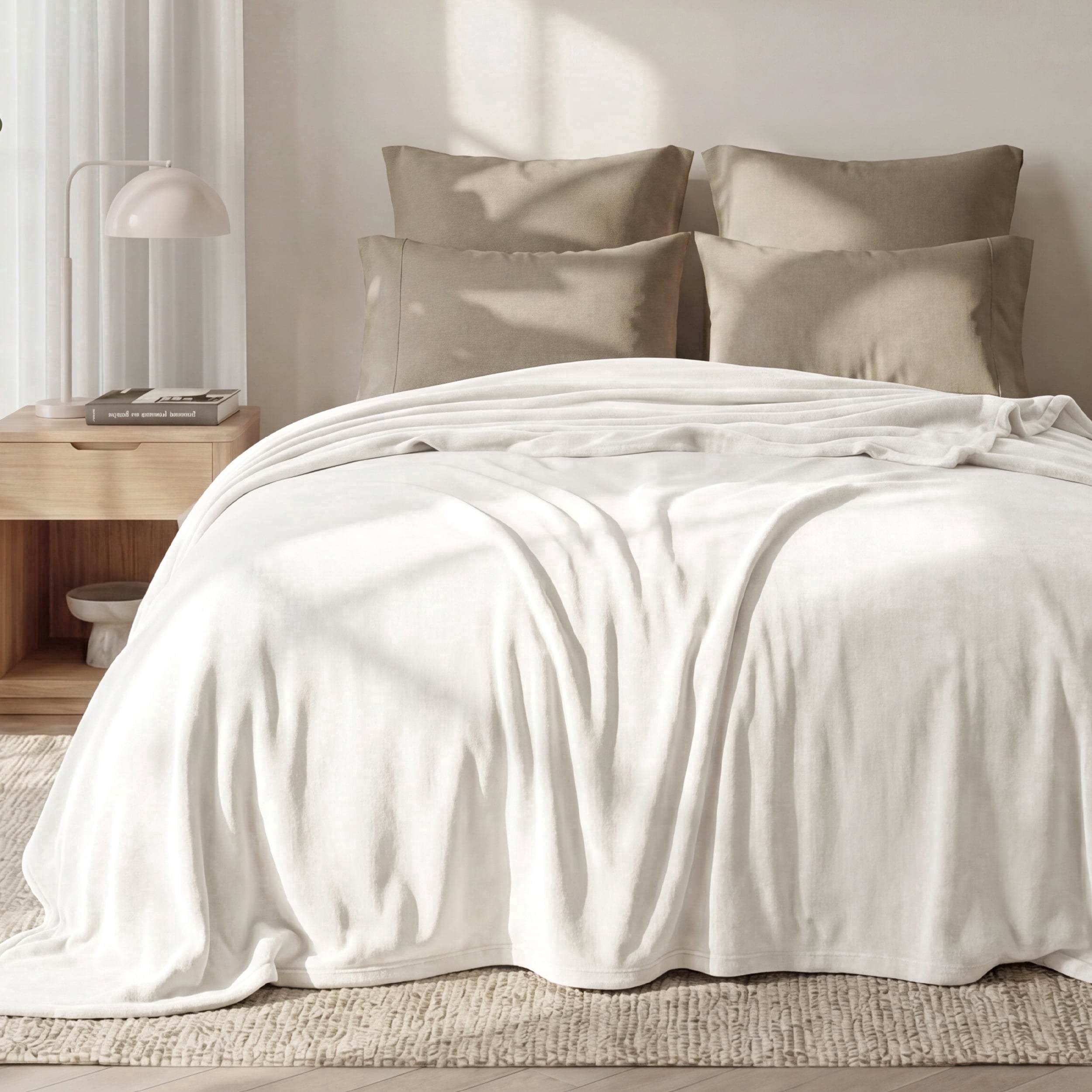 U by Bedsure Fleece Blanket Queen Blanket Cream, Soft Lightweight Plush Fuzzy Cozy, 90X90 inches New