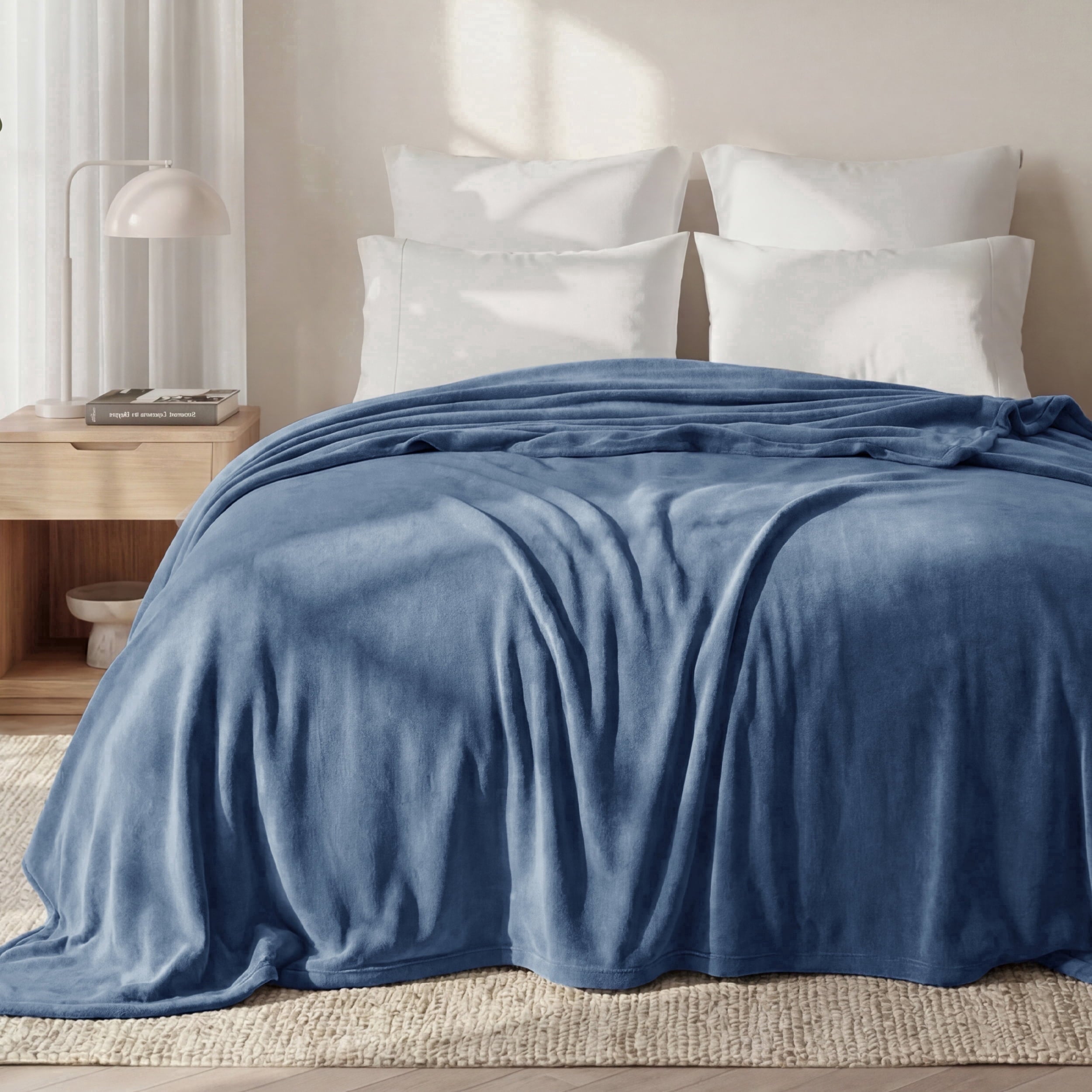 U by Bedsure Fleece Blanket Queen Blanket Mineral Blue - Soft Lightweight Plush Fuzzy Cozy,90x90 inches New