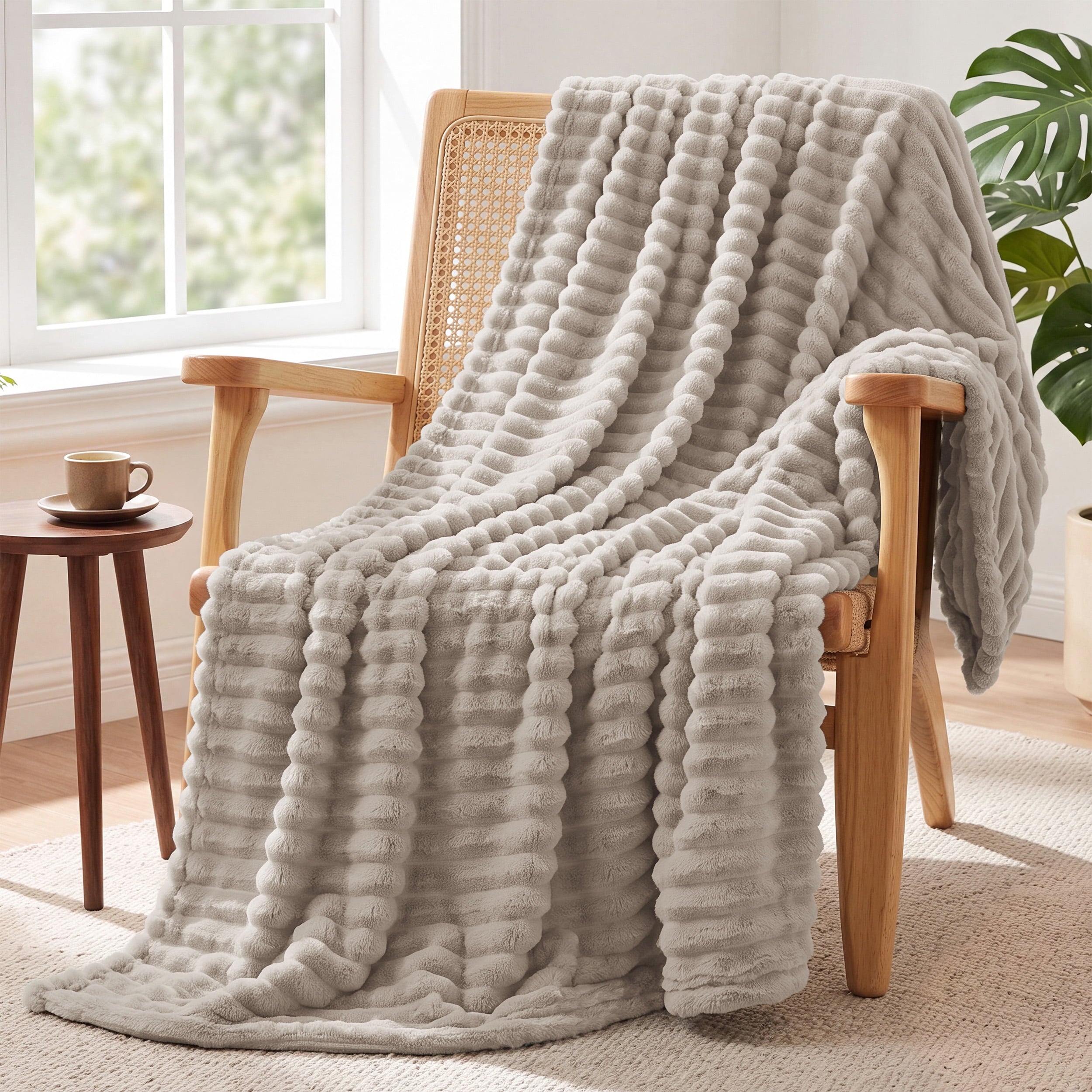 U by Bedsure GentleSoft Beige Throw Blanket for Couch - Cozy Soft Fleece Blankets for Women, Plush Fuzzy Throws for Girls, Bed & Travel, 50x60 Inches, new