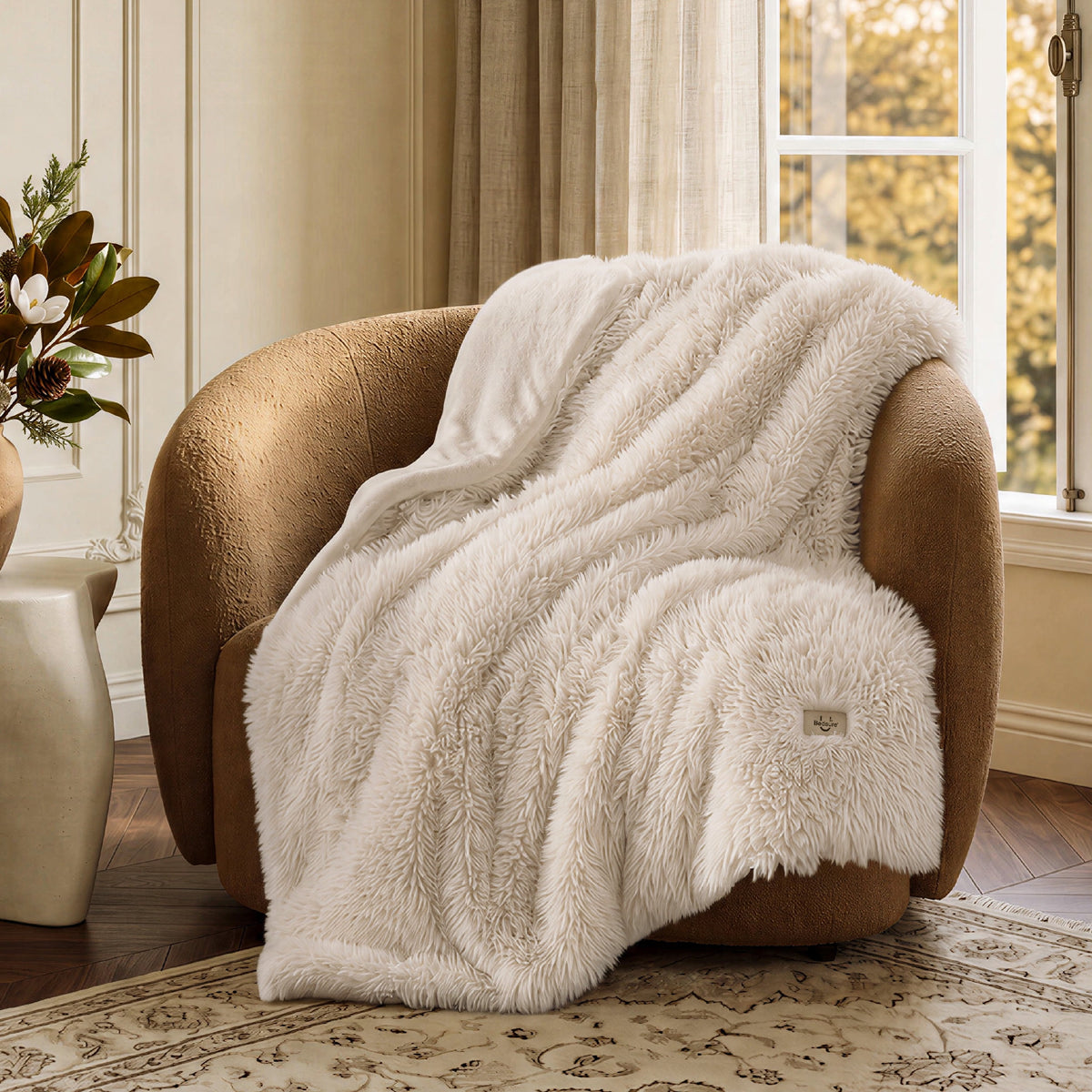 U by Bedsure Faux Fur Throw Blanket for Couch, Extra Soft Fuzzy Fluffy Shaggy Blanket, Warm Cozy Plush Fleece Throw, 50x60 Winter Blanket, Beige New
