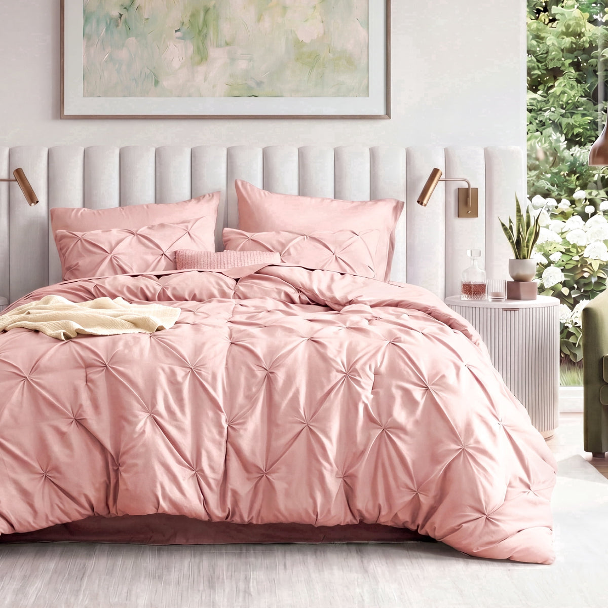 U by Bedsure Full Comforter Set Pink, Bed in a Bag Full Size Bedding Set, 7 Pieces Pinch Pleat All Season Comforter with Sheets, Pillowcases & Shams New