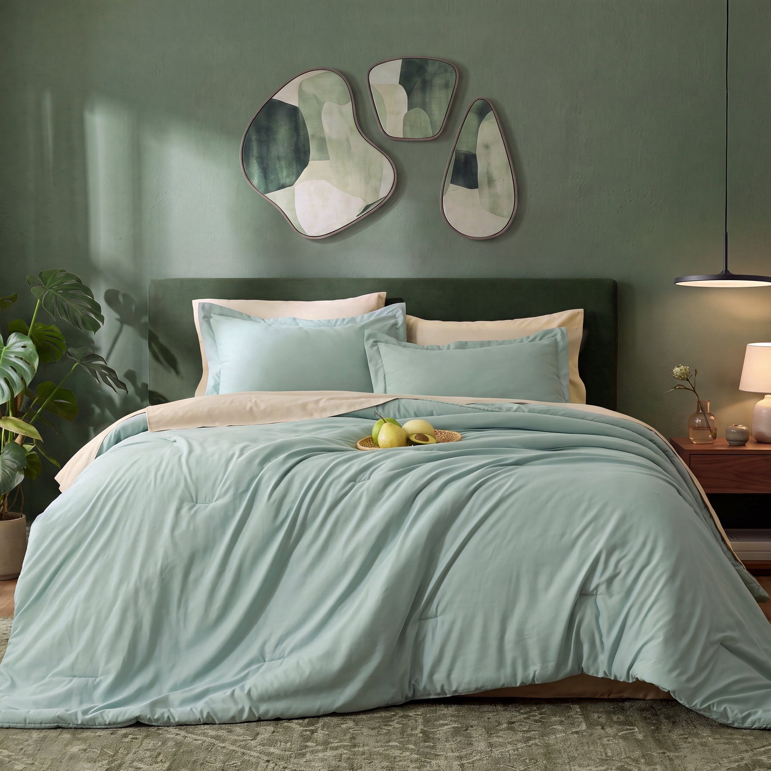 U by Bedsure Full Comforter Set Sage Green, 7 Pieces Reversible Bed in a Bag, Boho Lightweight Bedding Set, Contrasting Design New