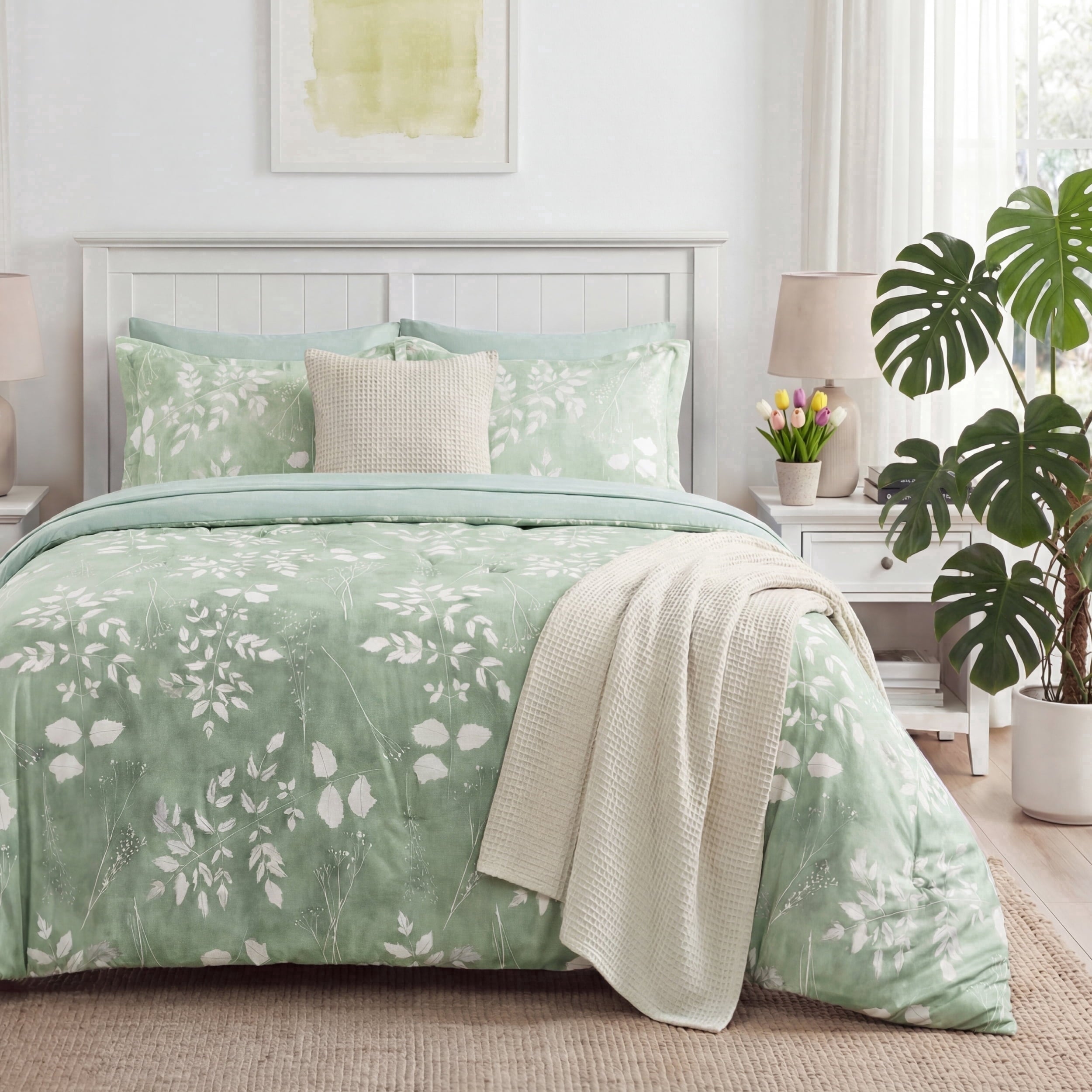 U by Bedsure Full Comforter Set Sage Green, Bed in a Bag Full Size Bedding, 7-Pieces Botanical Flowers Comforter, Sheets, Pillowcases & Shams