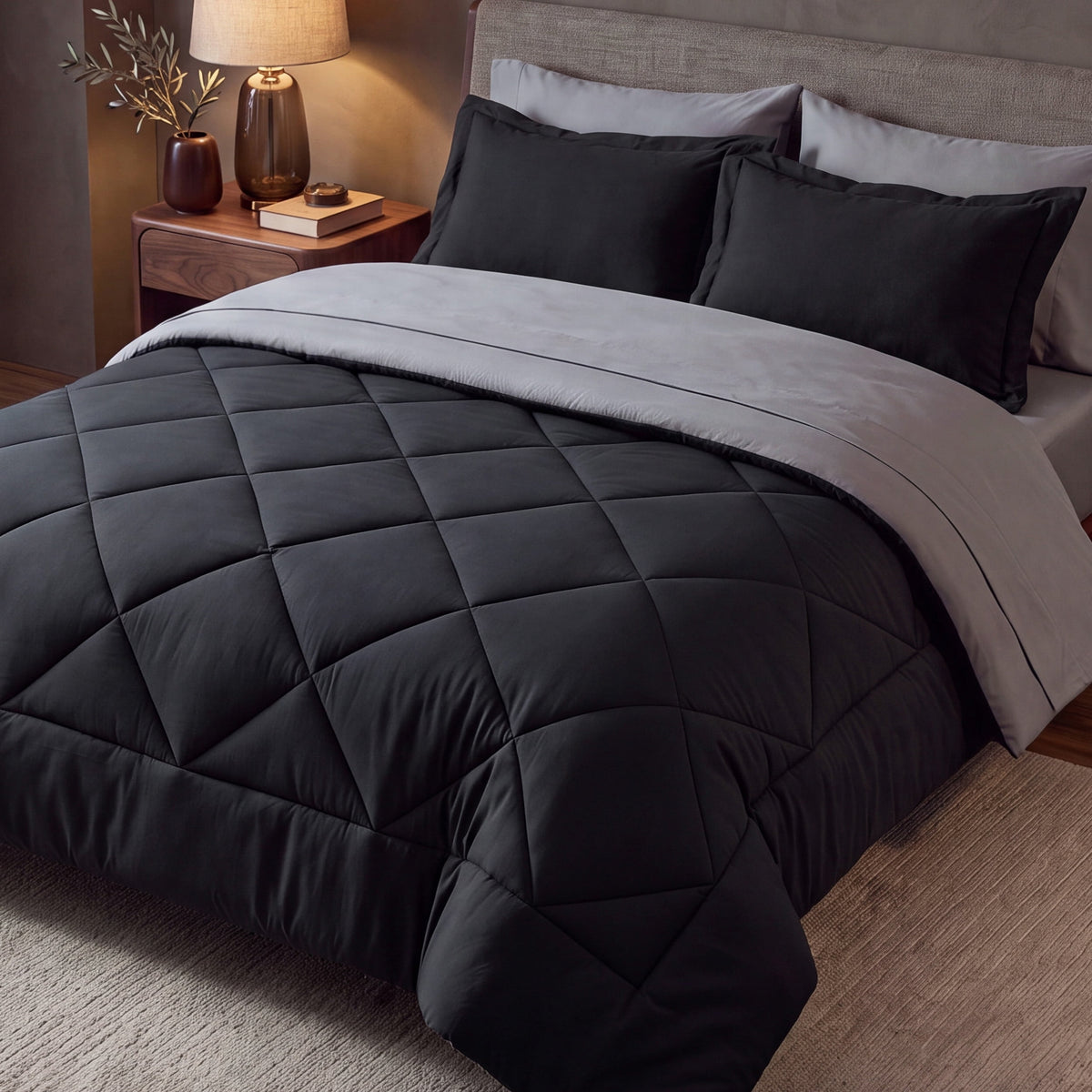 U by Bedsure Full Comforter Set,7 Pieces Bed in a Bag, Reversible Lightweight Bedding Set, Black New