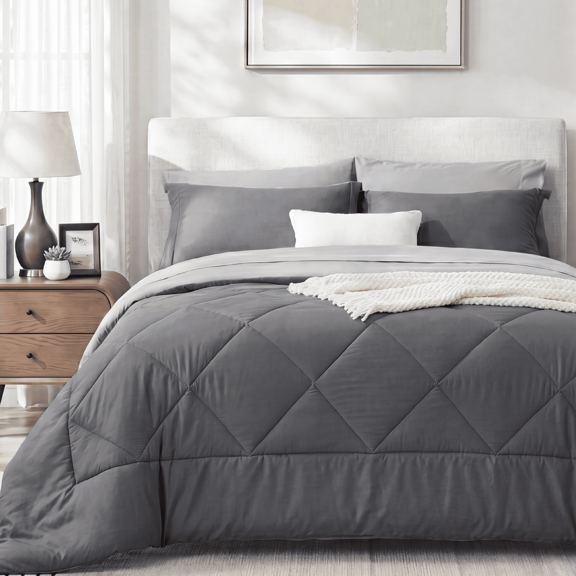 U by Bedsure Full Comforter Set,7 Pieces Bed in a Bag, Reversible Lightweight Bedding Set, Gray New