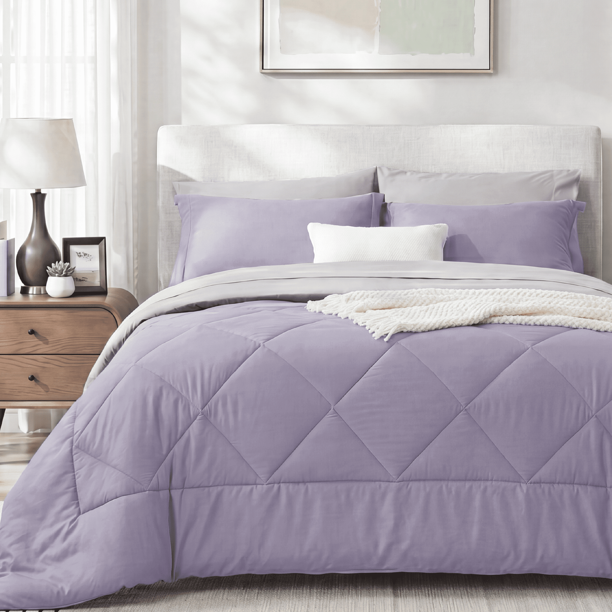 U by Bedsure Full Comforter Set,7 Pieces Bed in a Bag, Reversible Lightweight Bedding Set, Light Purple new