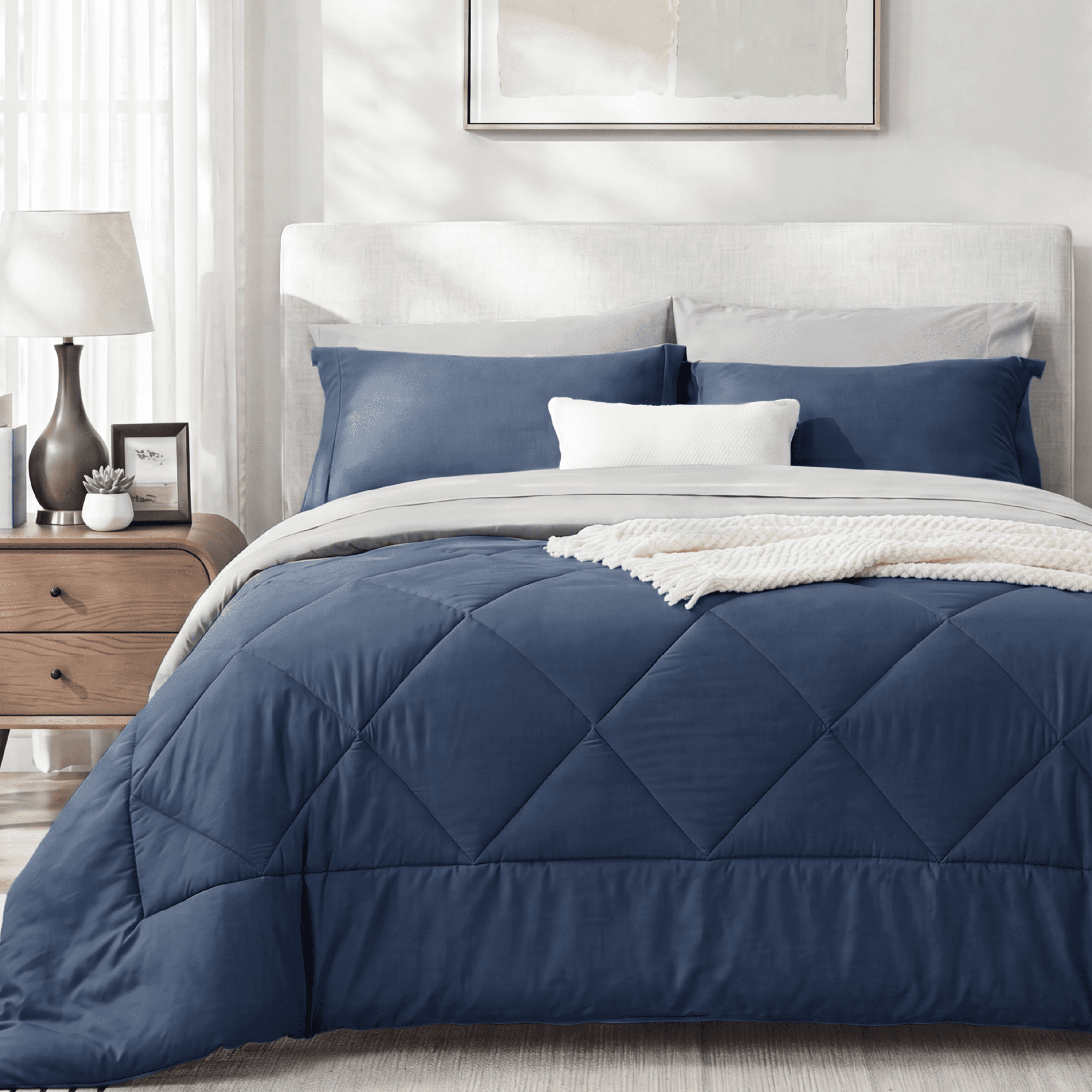 U by Bedsure Full Comforter Set,7 Pieces Bed in a Bag, Reversible Lightweight Bedding Set, Navy New