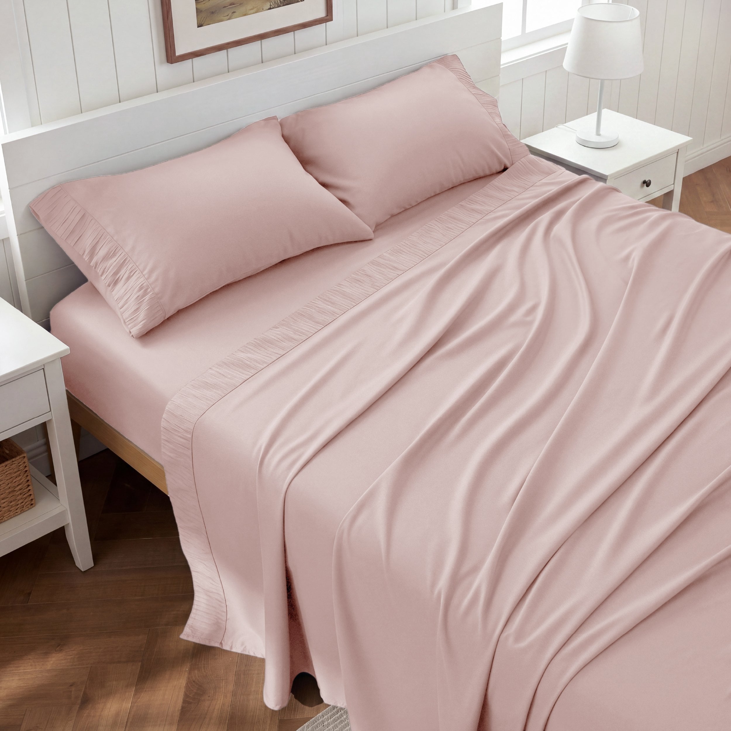 U by Bedsure Full Sheets Set, 4 Pieces Deep Pockets Cooling Soft Polyester Microfiber Bed Sheets Set, Pink New