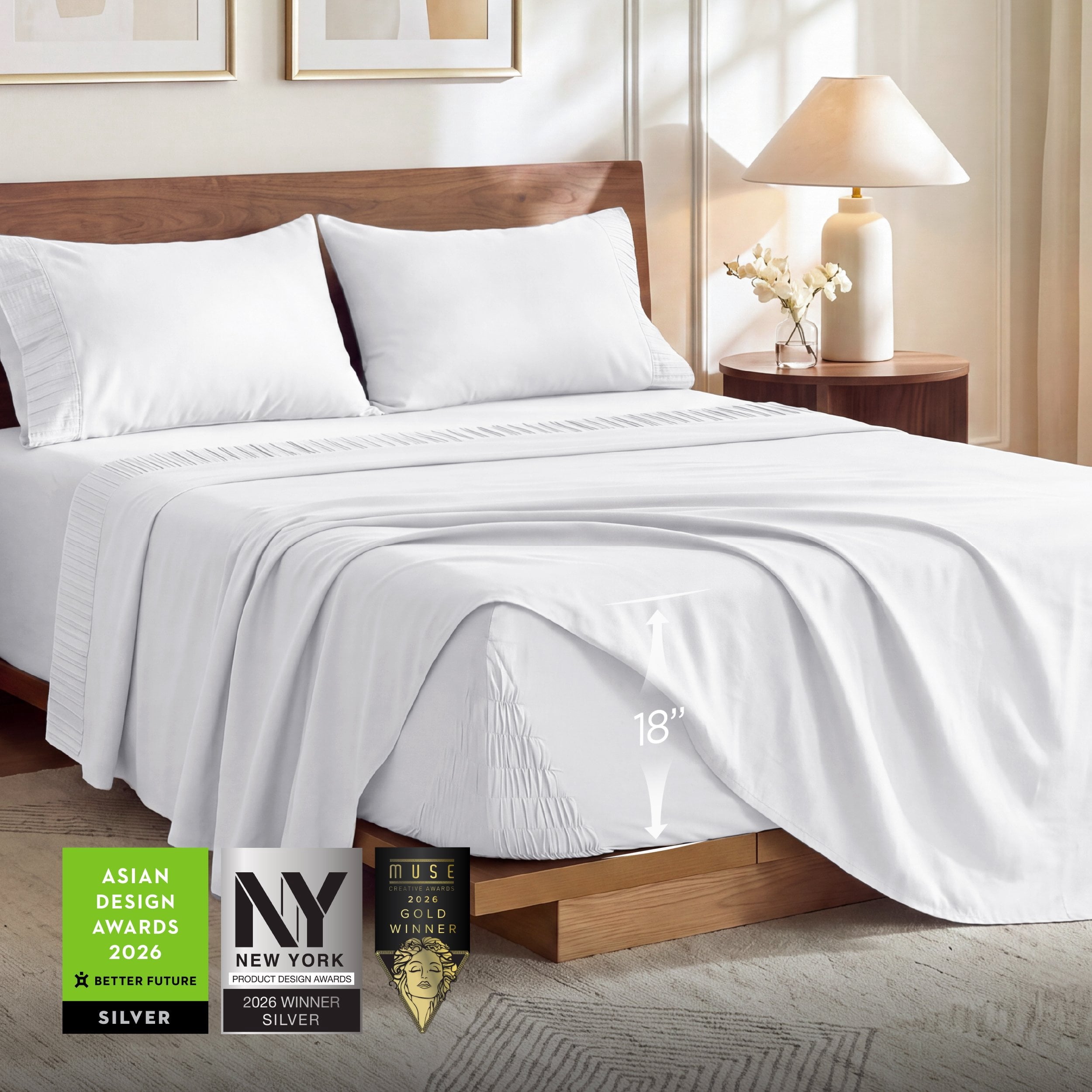 U by Bedsure Stay Put Full Sheet Sets, 4 Piece 18" Deep Pockets Non-Slip Polyester Microfiber Bed Sheets, White New