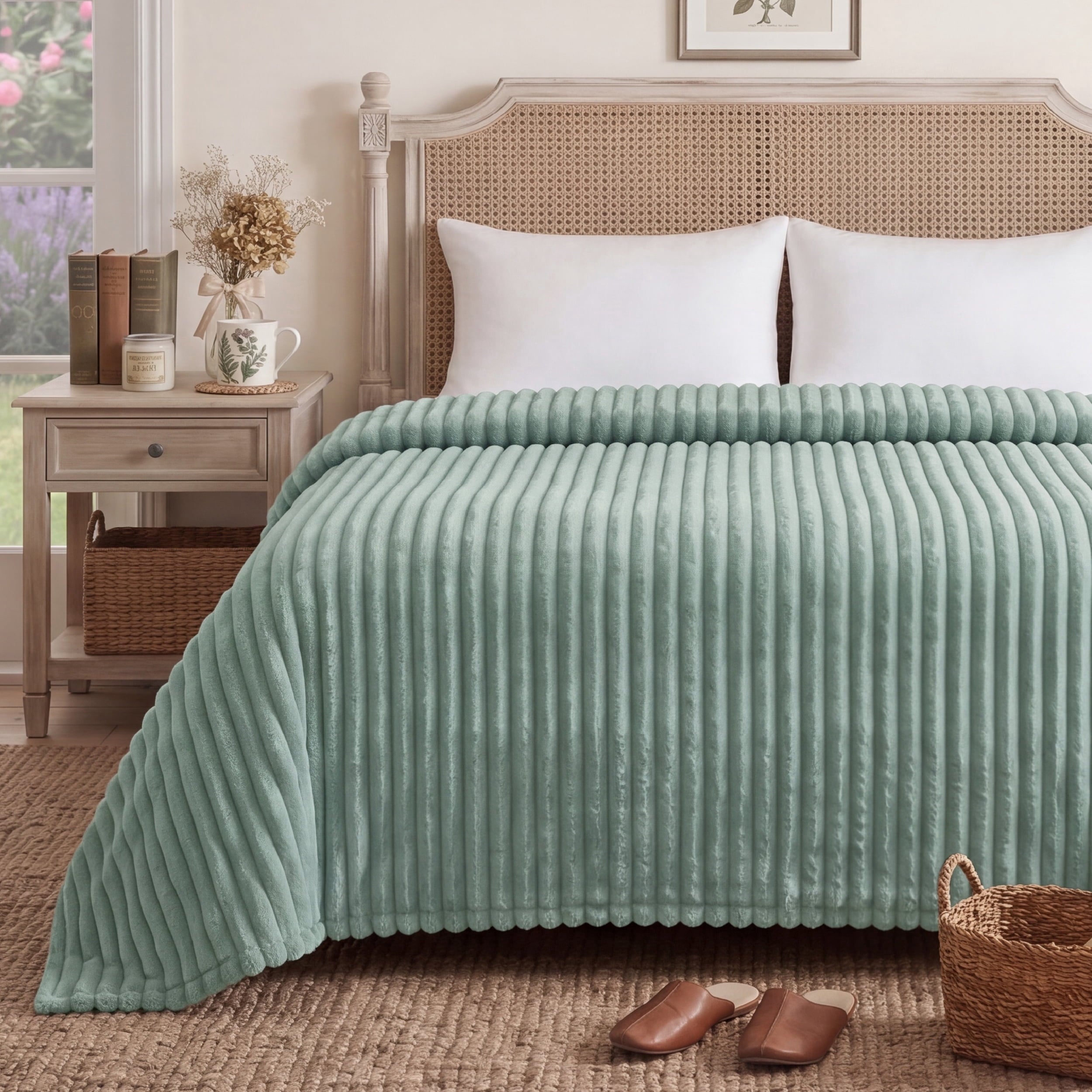 U by Bedsure Green Fleece Queen Blanket for Couch - Super Soft Cozy Blankets for Women, Girls, 90x90 inches, new