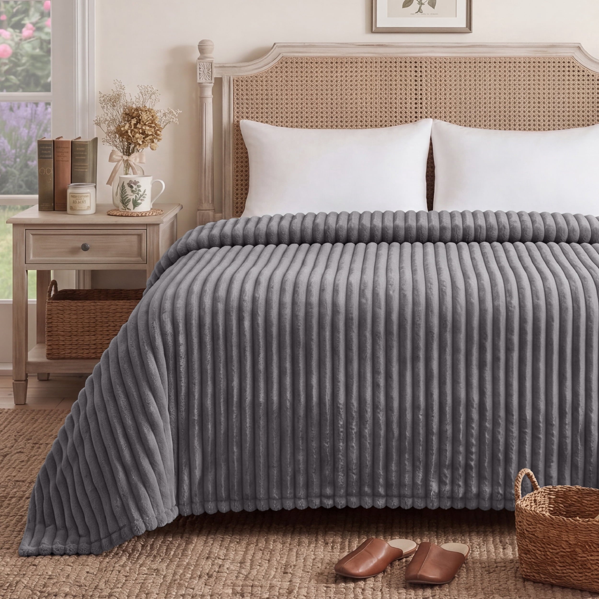 U by Bedsure GentleSoft Blankets Queen Size for Bed - Super Soft Cozy Blankets for Women, Girls, Grey, 90x90 inches, new