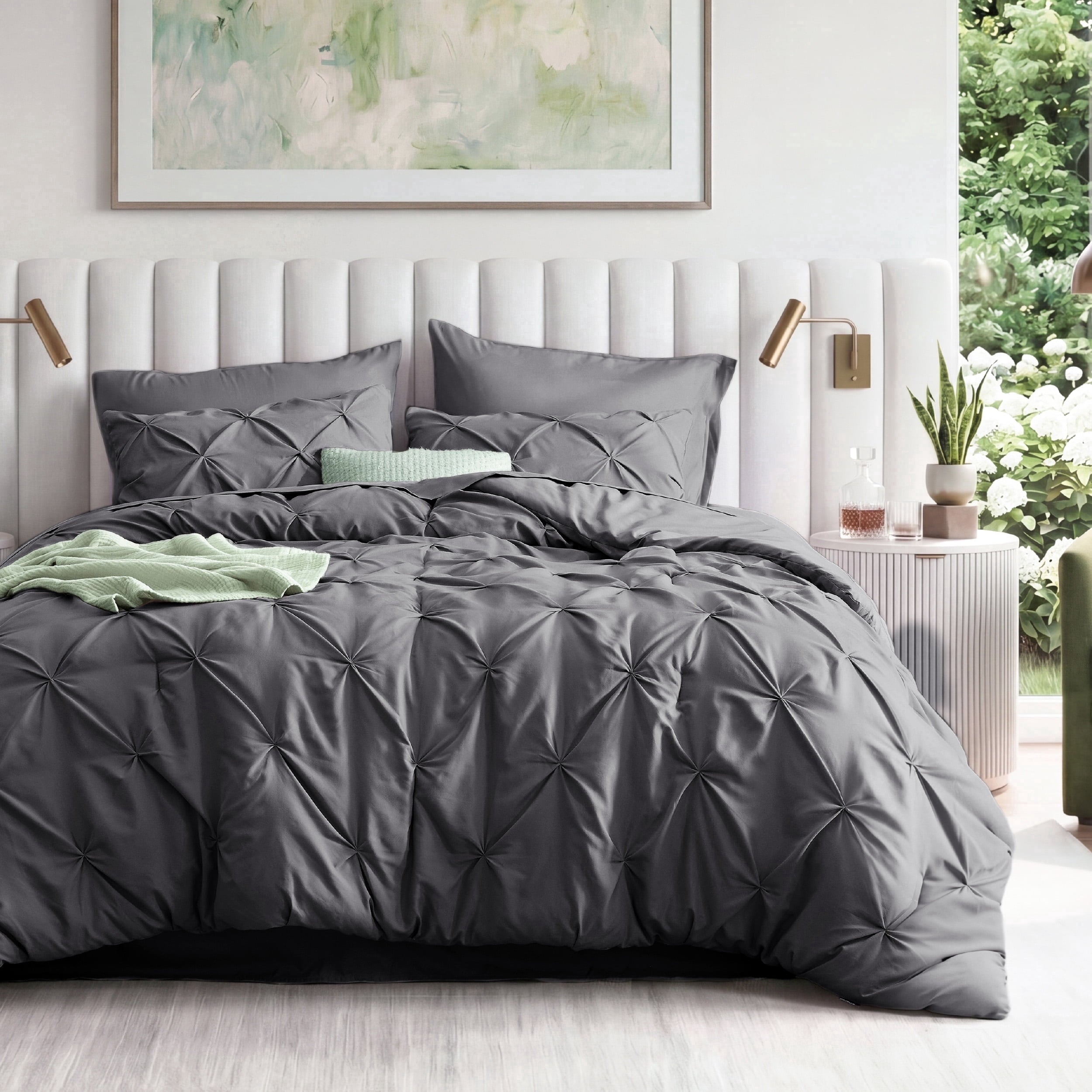 U by Bedsure King Comforter Set Dark Grey, Bed in a Bag King Size Bedding, 7 Pieces Pinch Pleat All Season Comforter with Sheets, Pillowcases & Shams New