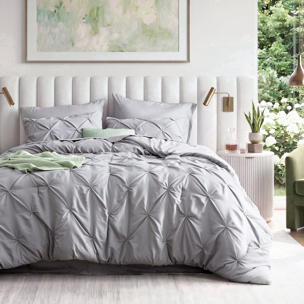 U by Bedsure King Comforter Set Grey, Bed in a Bag King Size Bedding, 7 Pieces Pinch Pleat All Season Comforter with Sheets, Pillowcases & Shams New