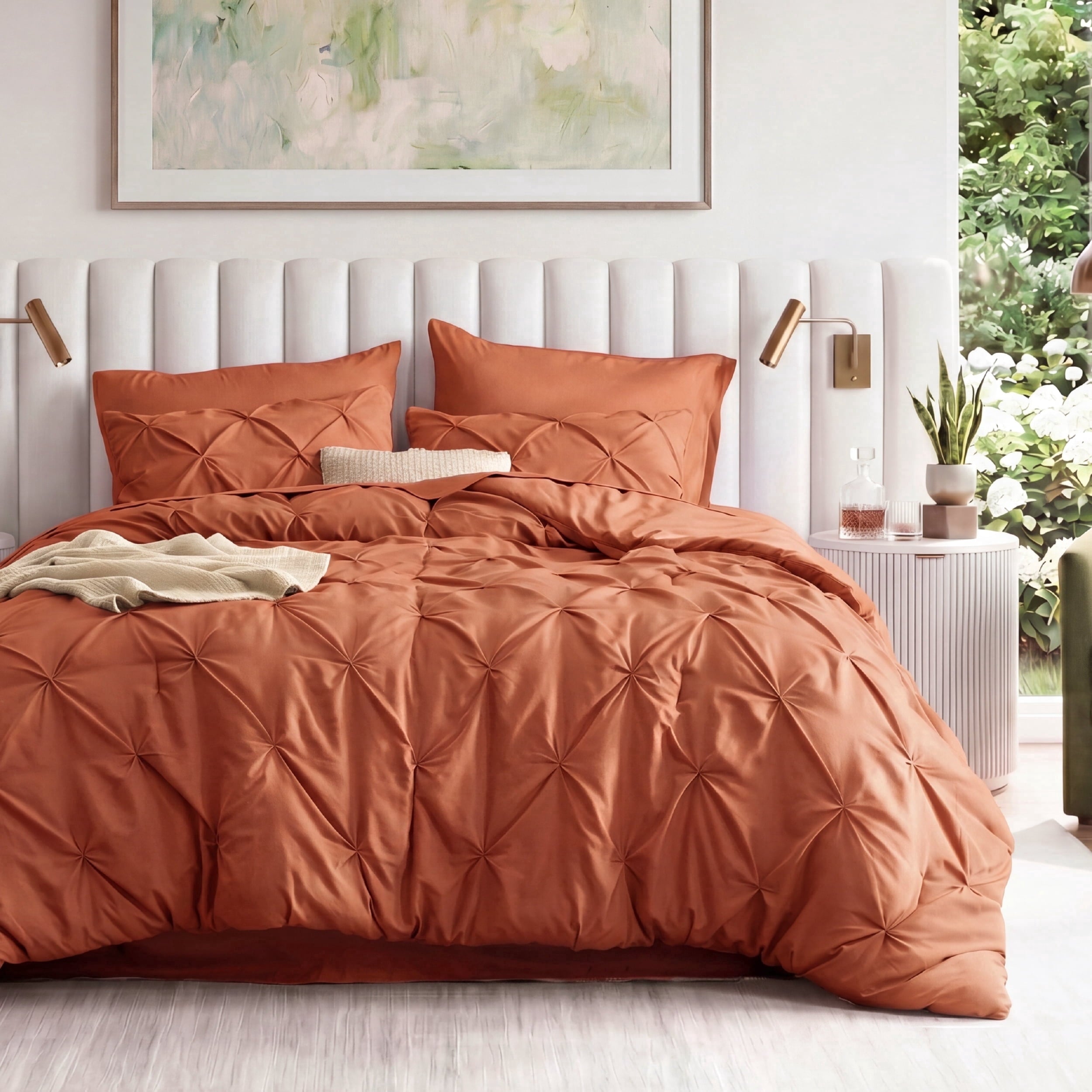 U by Bedsure King Comforter Set Burnt Orange, Bed in a Bag California King Size Bedding, 7 Pieces Pinch Pleat All Season Comforter with Sheets, Pillowcases & Shams new