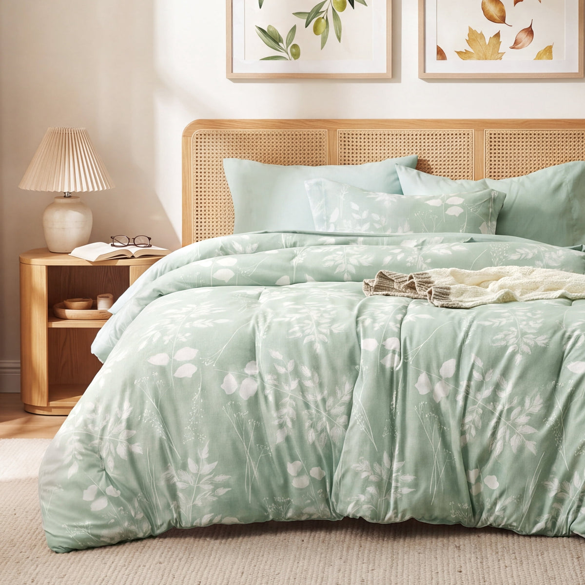 U by Bedsure King Comforter Set Sage Green, Bed in a Bag King Size Bedding, 7-Pieces Botanical Flowers Spring Comforter, Sheets, Pillowcases & Shams New
