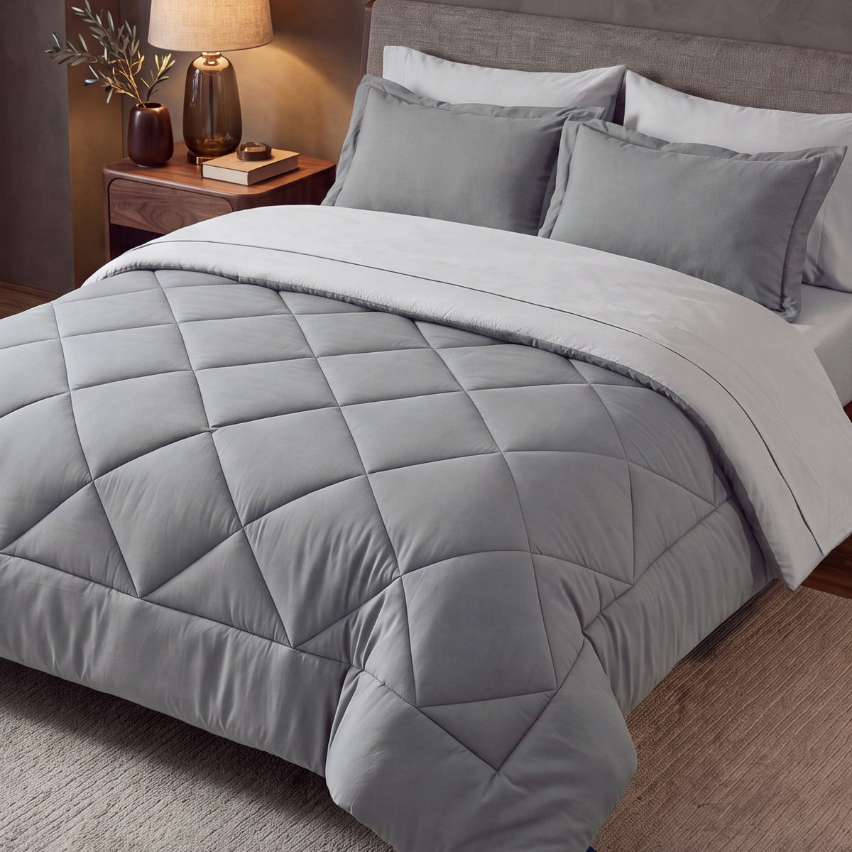 U by Bedsure King Comforter Set,7 Pieces Bed in a Bag, Reversible Lightweight Bedding Set, Gray New