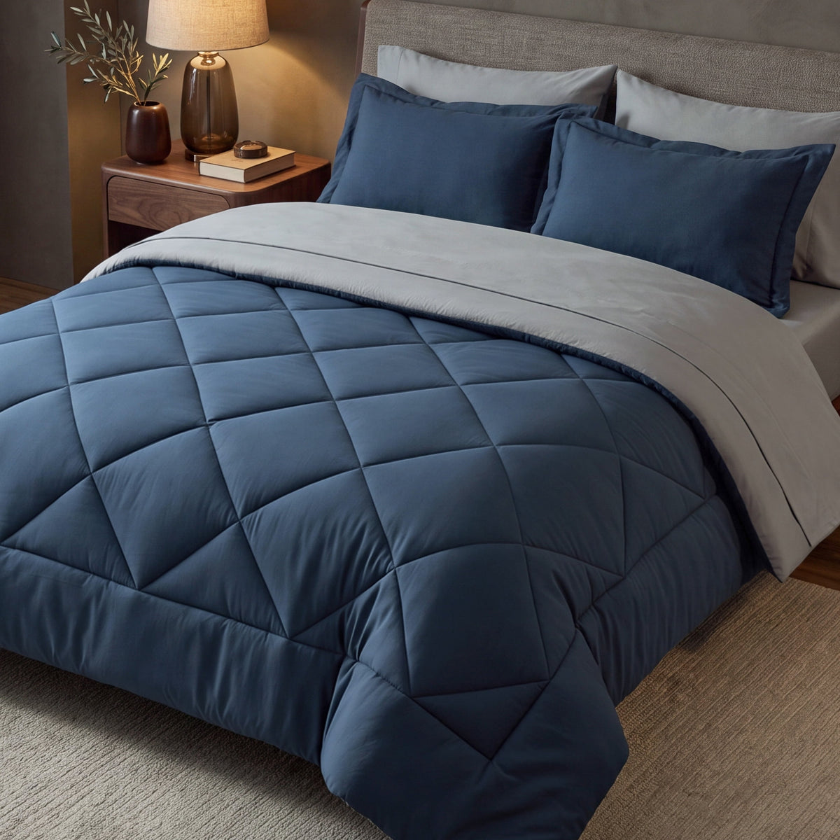 U by Bedsure King Comforter Set,7 Pieces Bed in a Bag, Reversible Lightweight Bedding Set, Navy New