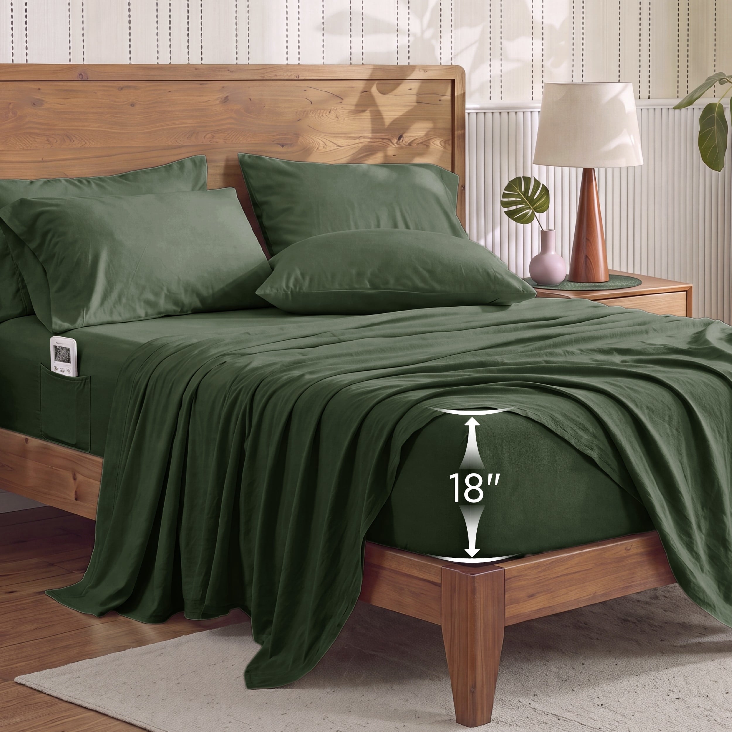 U by Bedsure King Sheets Set, 6 Pieces 18" Deep Pockets Soft Prewashed Microfiber Bed Sheets, Olive Green New