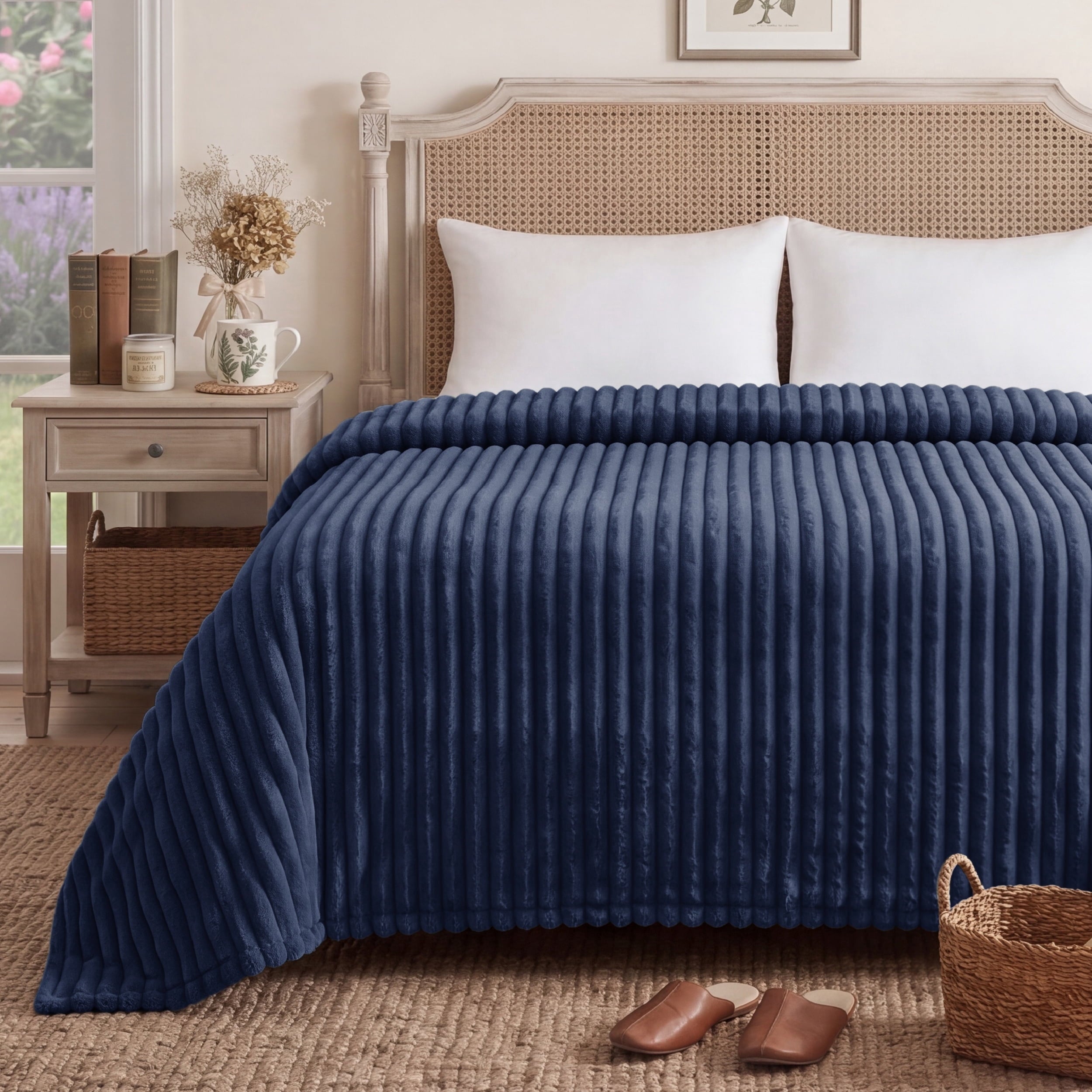 U by Bedsure Pageant Blue Fleece Queen Blanket for Couch - Super Soft Cozy Blankets for Women, Girls, 90x90 inches, new