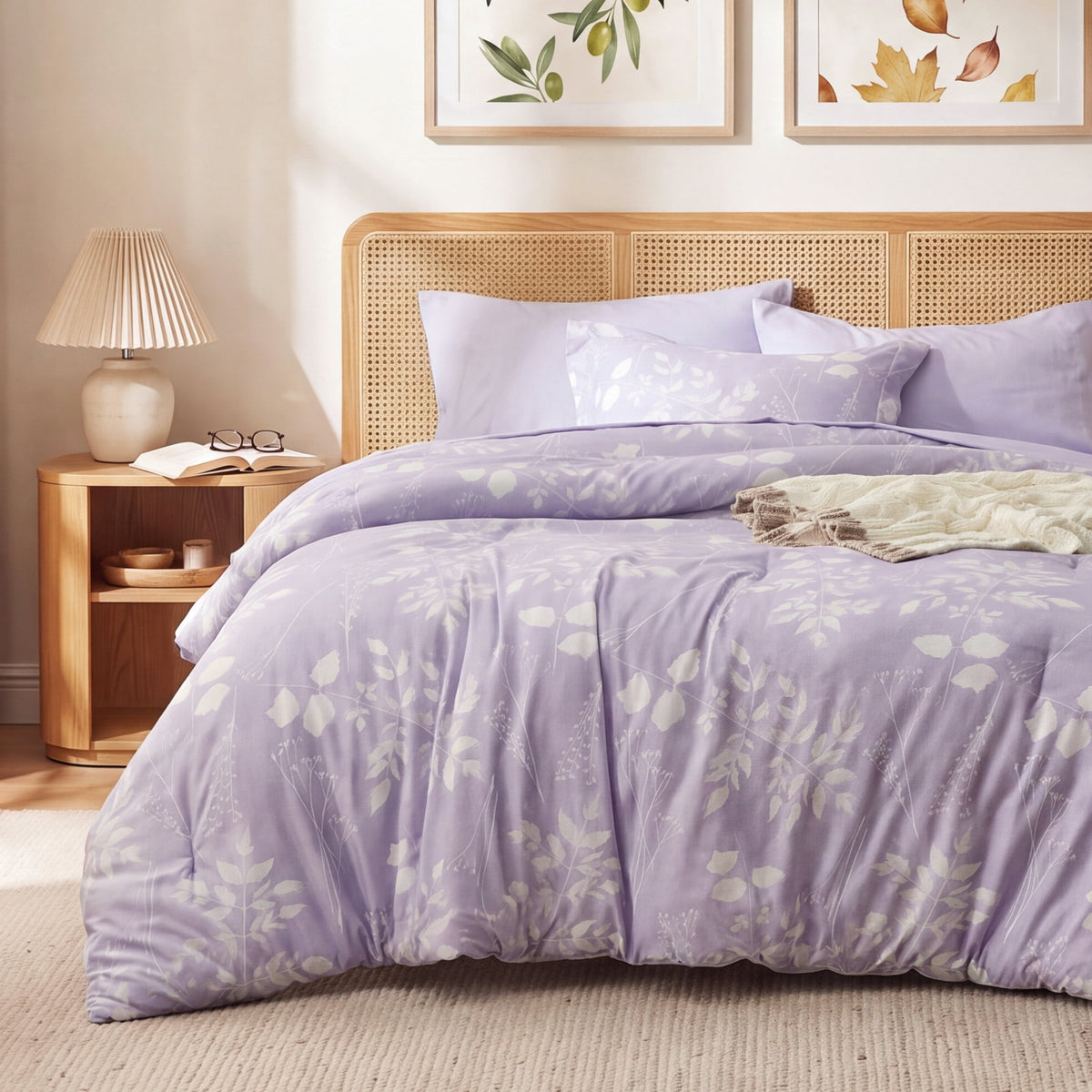 U by Bedsure Queen Comforter Set Lavender Purple, Bed in a Bag Queen Size Bedding, 7-Pieces Botanical Flowers Spring Comforter, Sheets, Pillowcases & Shams New