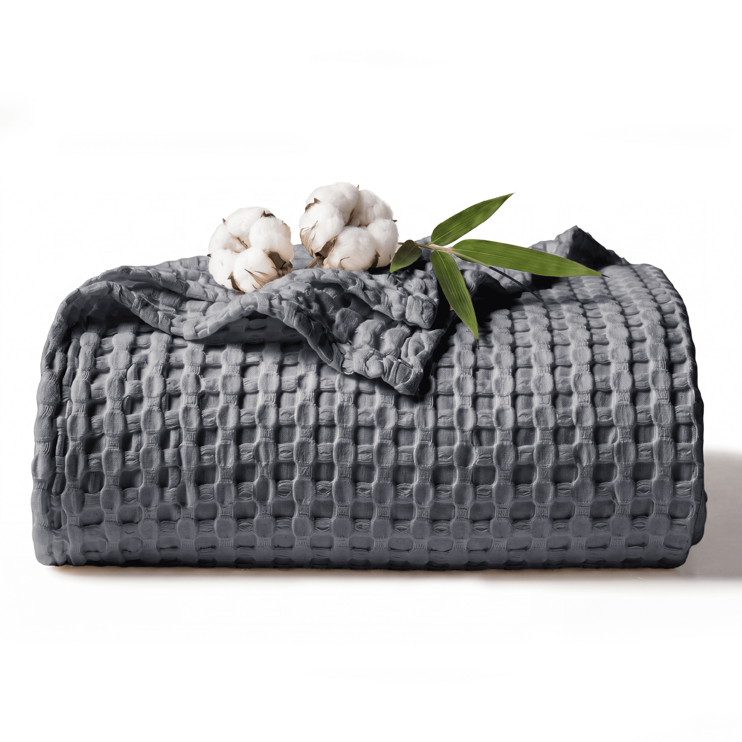 U by Bedsure Cooling Cotton Waffle Breathable Rayon Derived from Bamboo King Blanket,Dark Grey,104x90 inches New