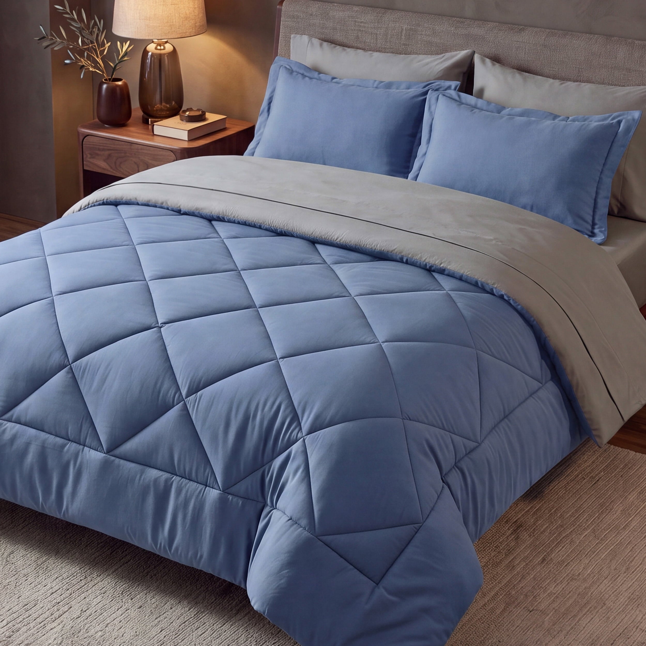 U by Bedsure Queen Comforter Set,7 Pieces Bed in a Bag, Reversible Lightweight Bedding Set, Blue New