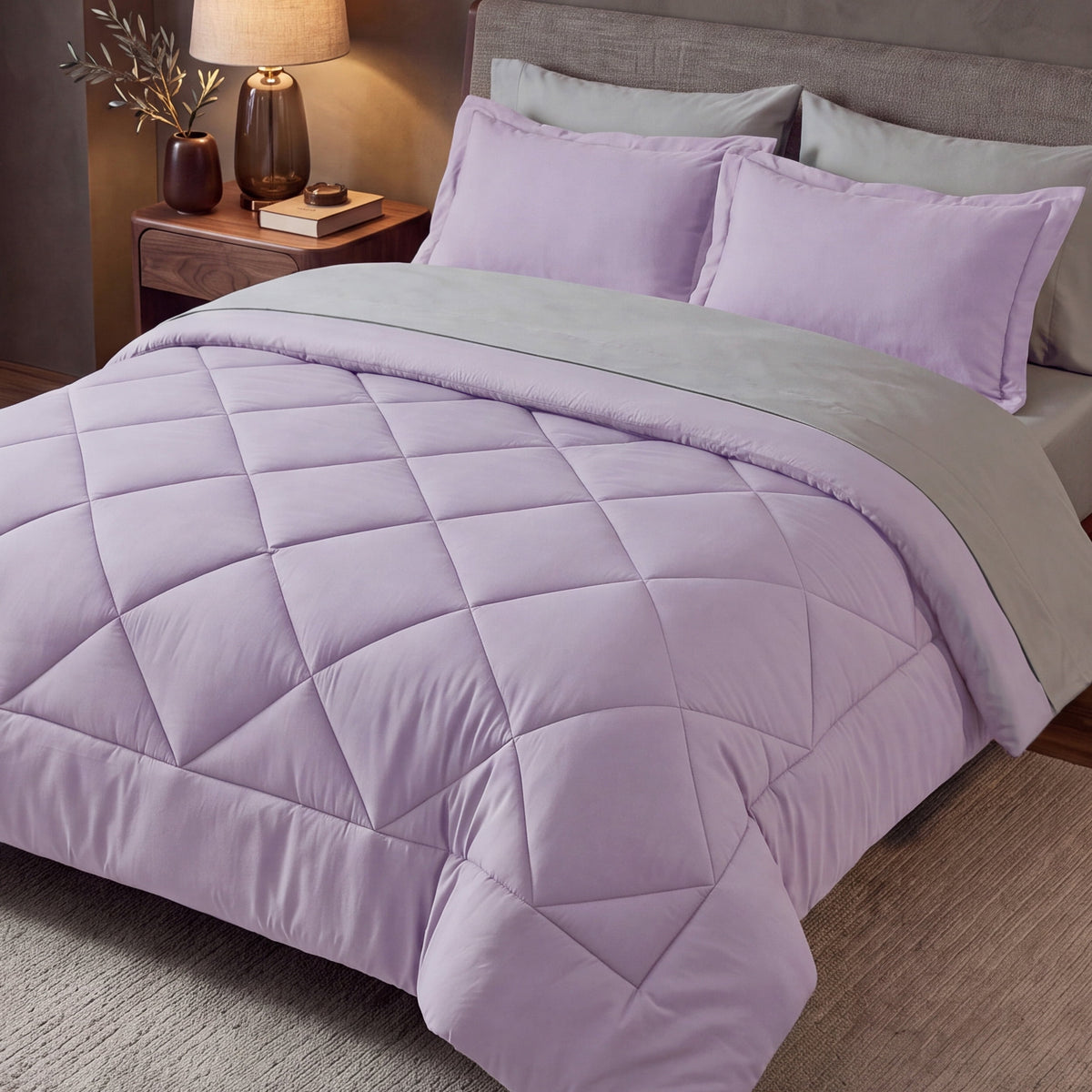 U by Bedsure Queen Comforter Set,7 Pieces Bed in a Bag, Reversible Lightweight Bedding Set, Light Purple New